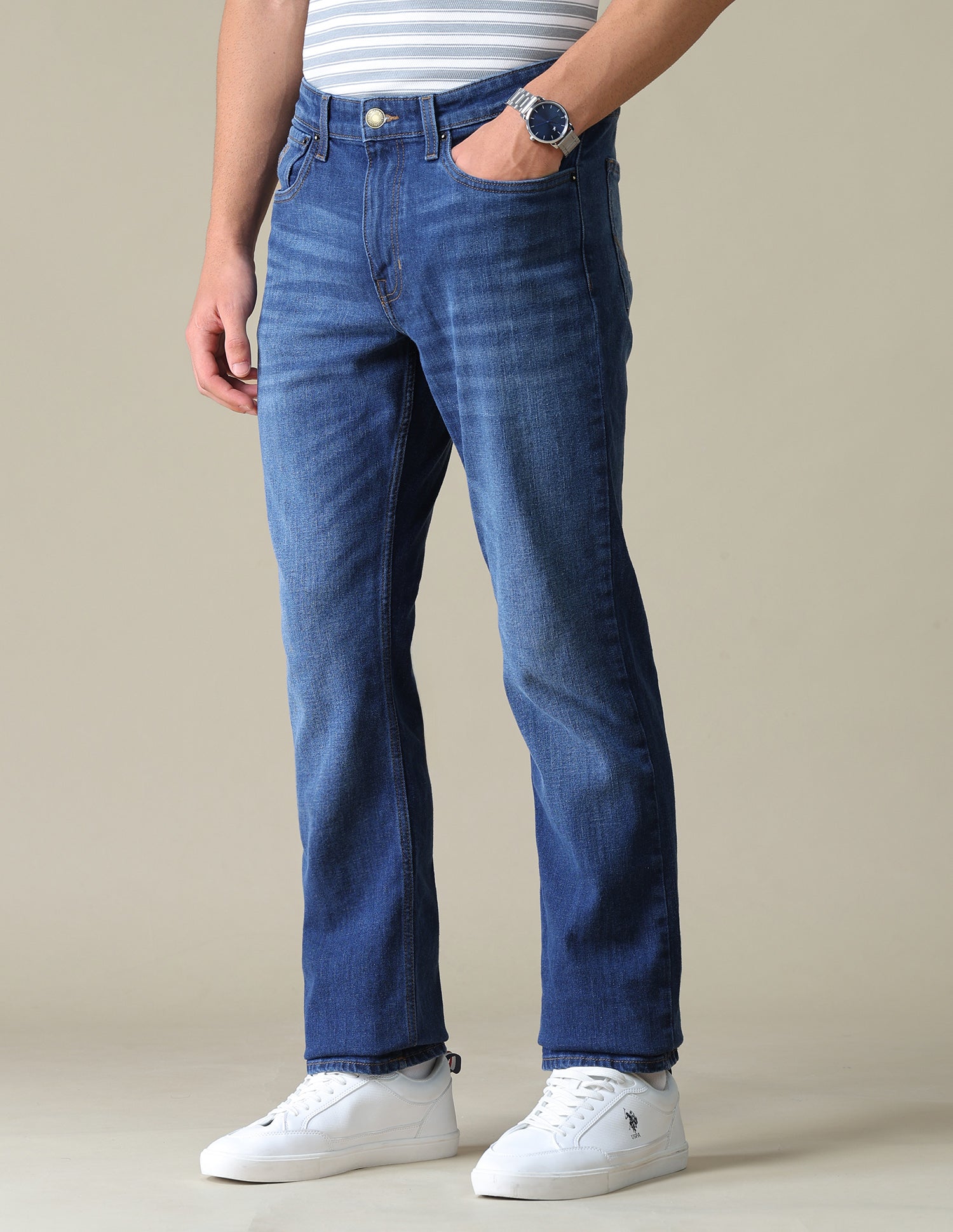 Harold Slim Straight Fit Blue Jeans Mid Blue - U.S. Polo Assn. India | Large