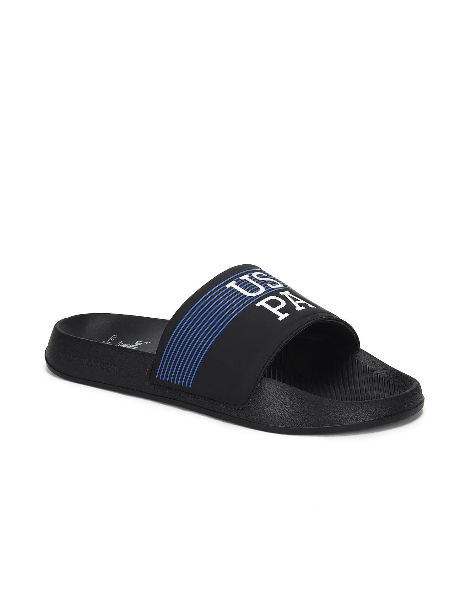 Men Brand Print Beesley 5.0 Blk Slides Black - U.S. Polo Assn. India | Large