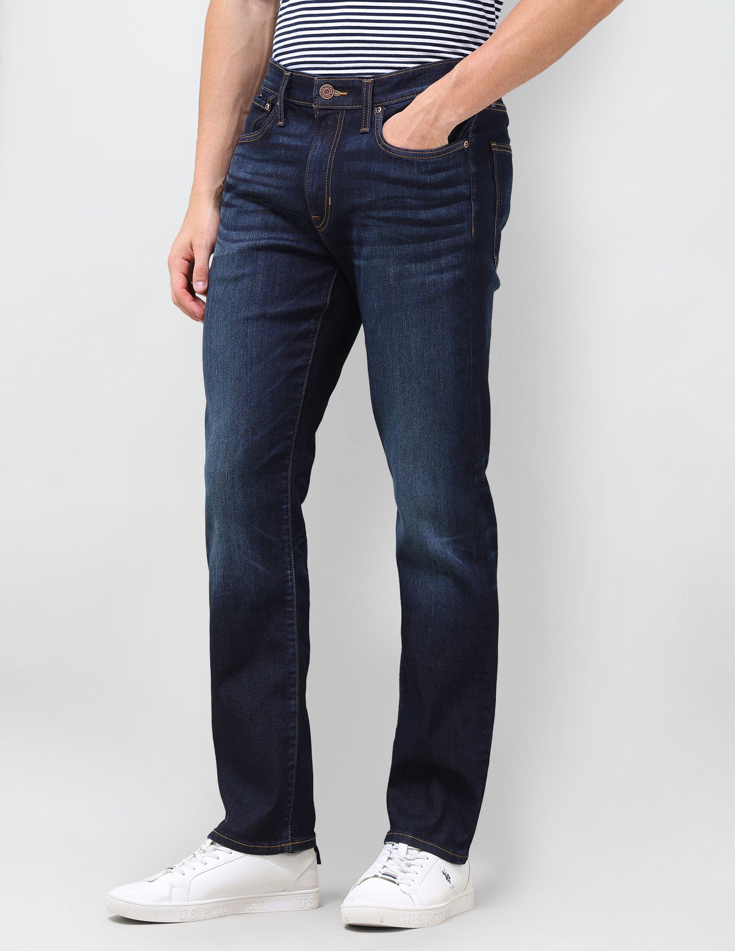 Pacho X Harold Slim Straight Fit Blue Jeans Mid Blue - U.S. Polo Assn. India | Large