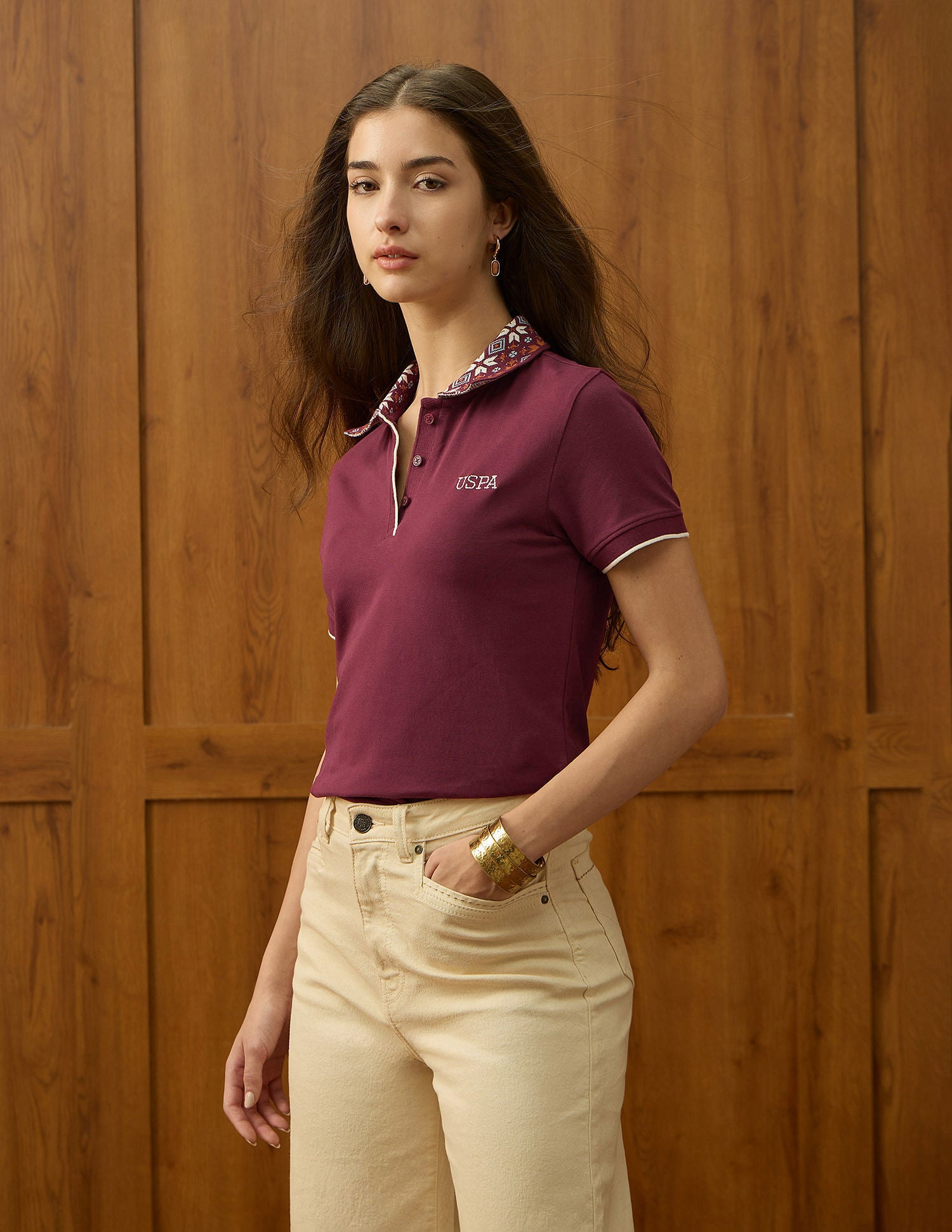 Jacquard Collar Solid Polo Shirt Maroon - U.S. POLO ASSN. | Large