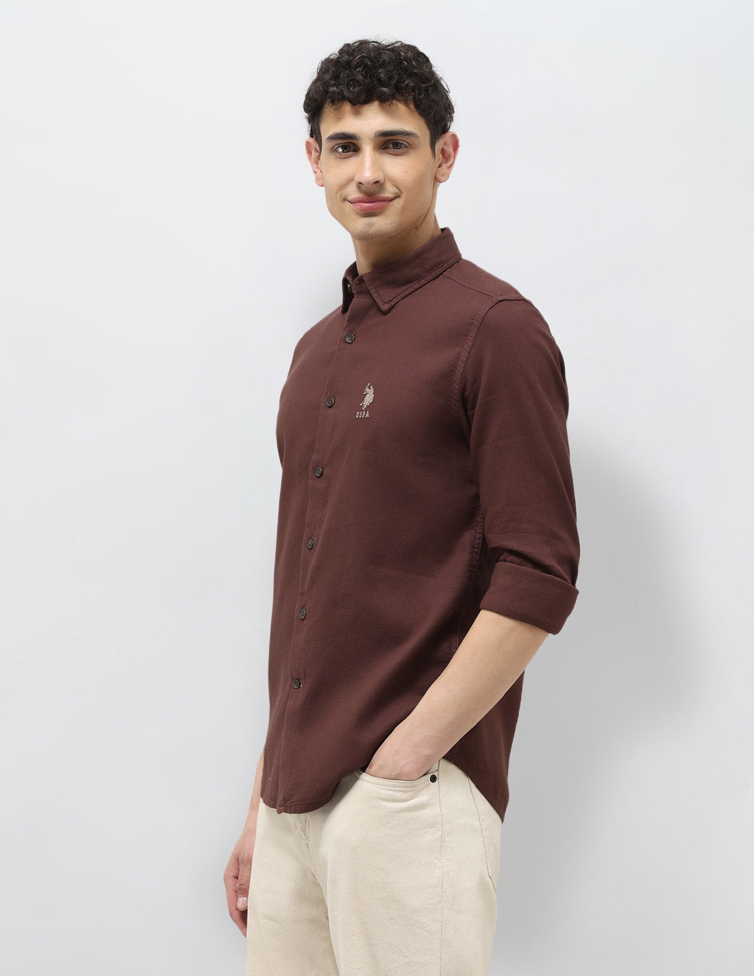 Textured Pure Cotton Shirt Rust - U.S. Polo Assn. India | Large