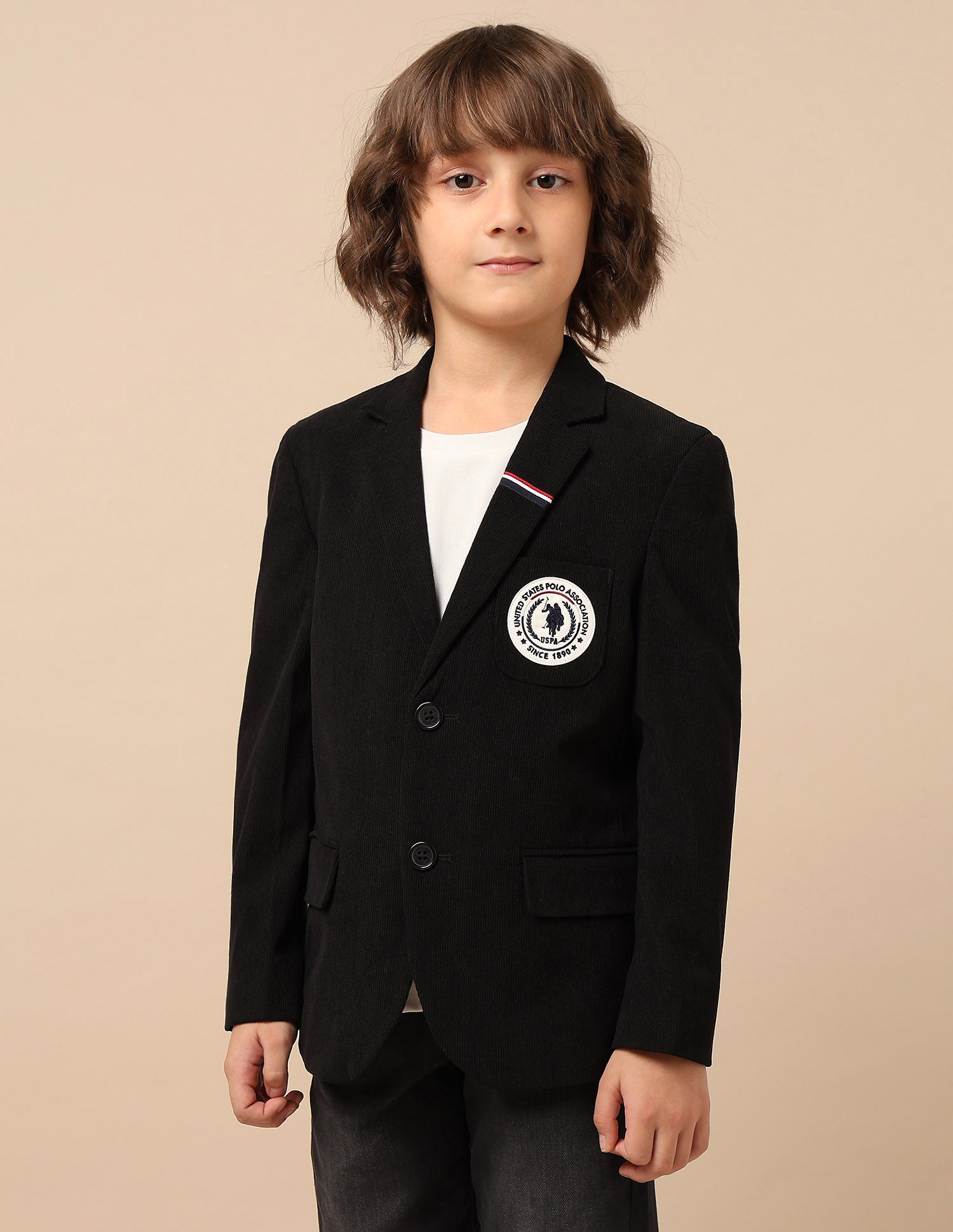 Boys Solid Regular Fit Blazer Black - U.S. POLO ASSN. | Large