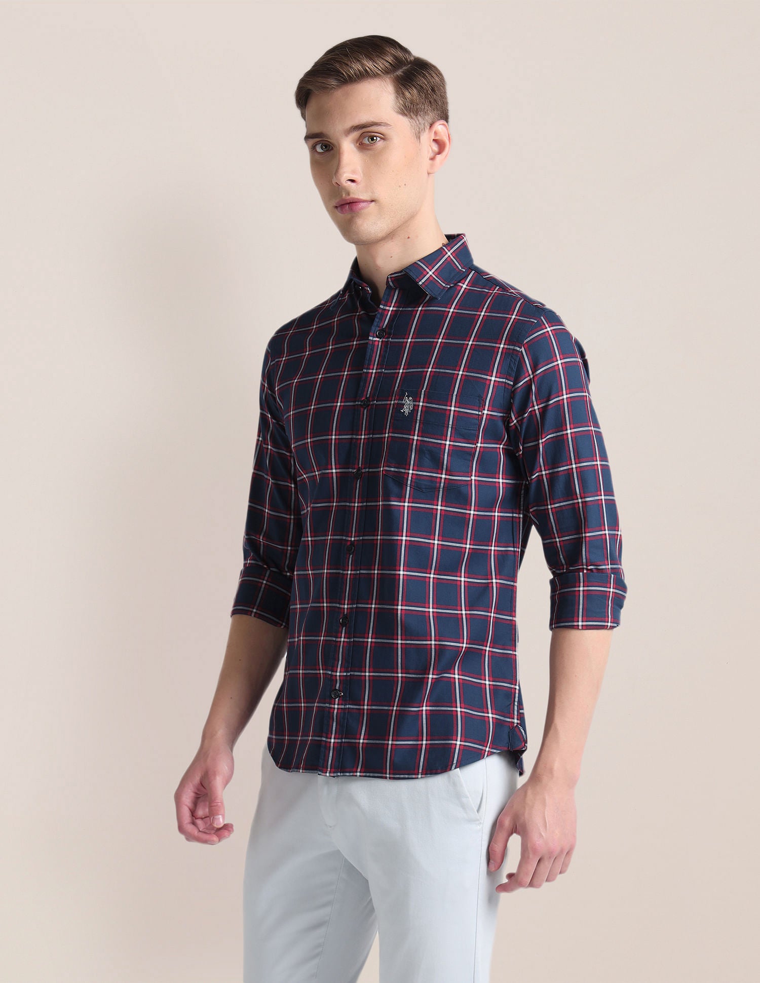Tartan Check Cotton Twill Shirt Navy - U.S. Polo Assn. India | Large