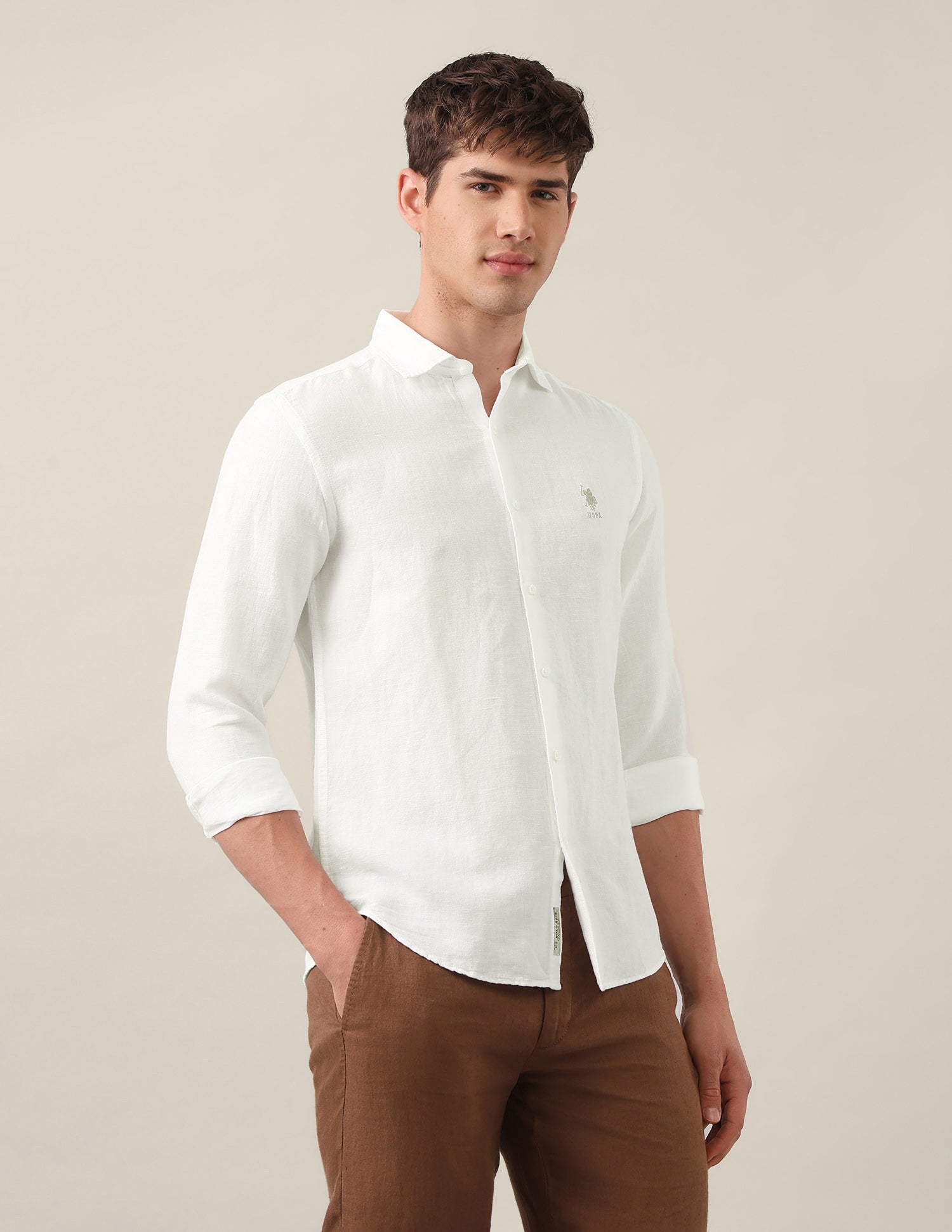 Regular Fit Solid Shirt White - U.S. Polo Assn. India | Large