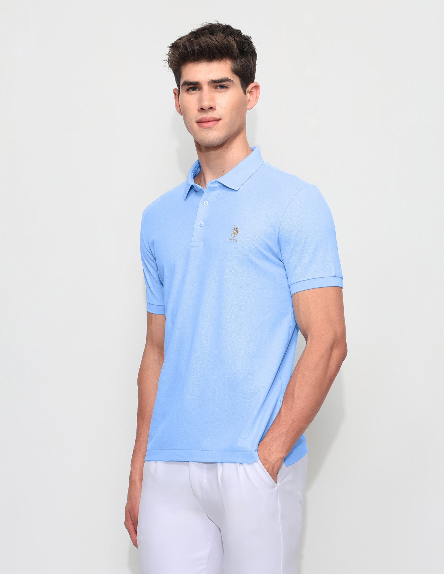 Solid Slim Fit Polo Shirt Light Blue - U.S. Polo Assn. India | Large