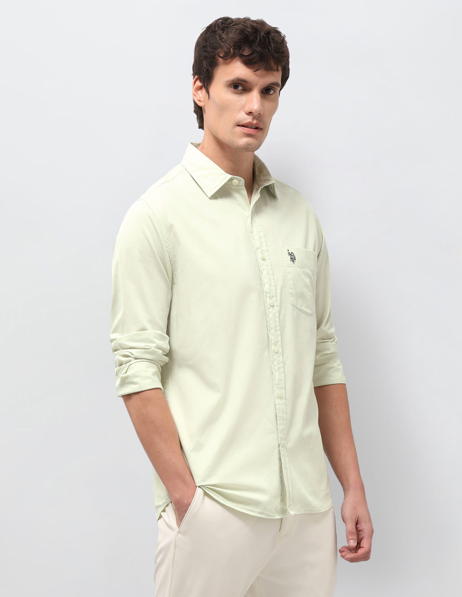 Solid Tailored Fit Shirt Green - U.S. Polo Assn. India | Large
