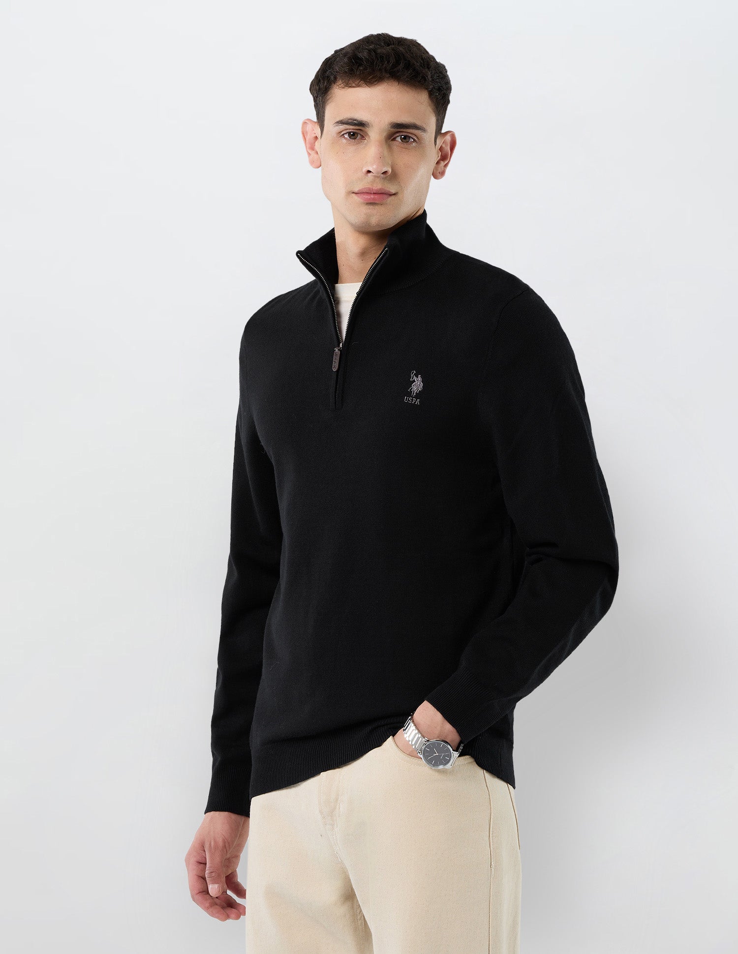 Solid Regular Fit Sweater Black - U.S. POLO ASSN. | Large