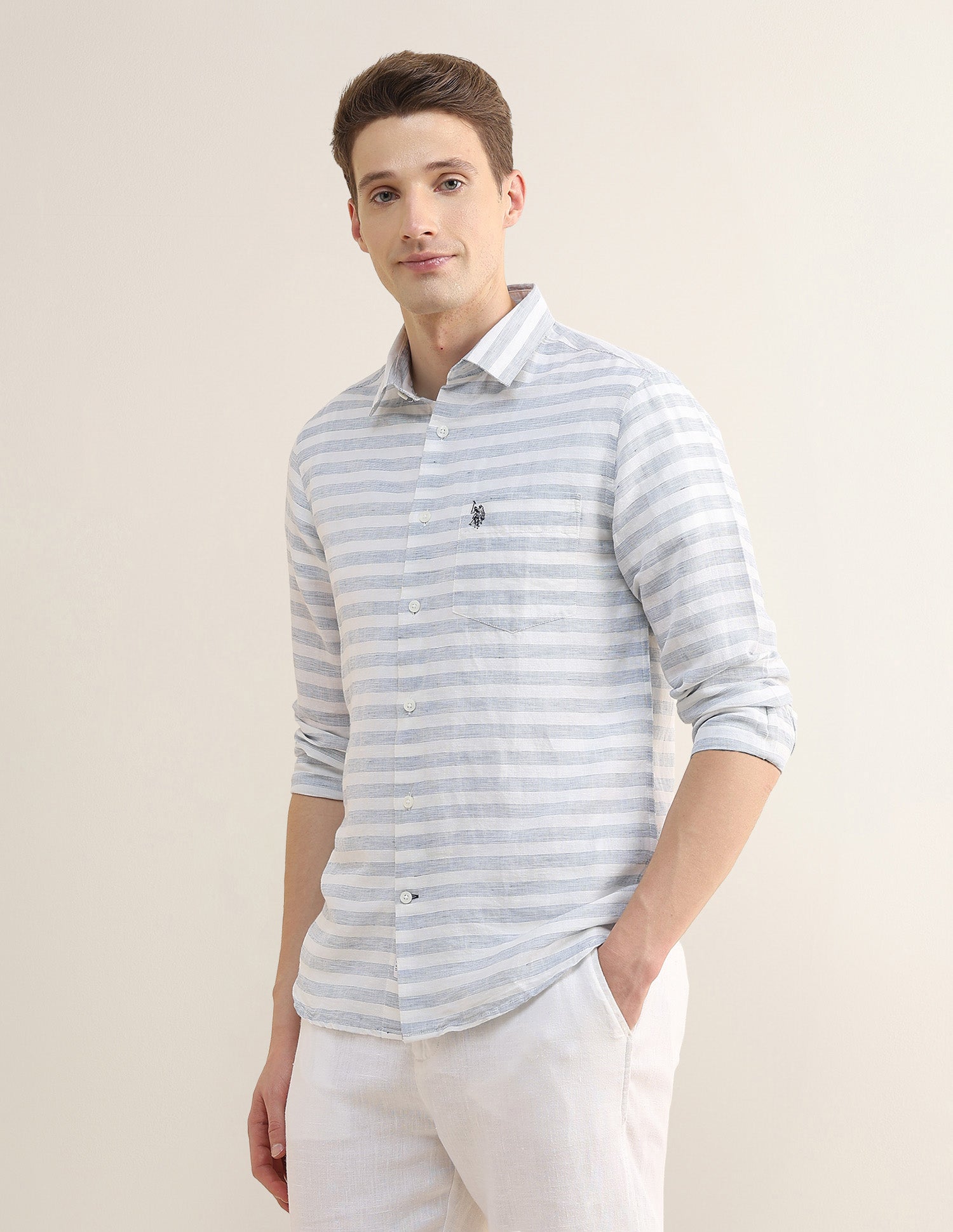 Horizontal Striped Regular Fit Shirt Teal - U.S. Polo Assn. India | Large