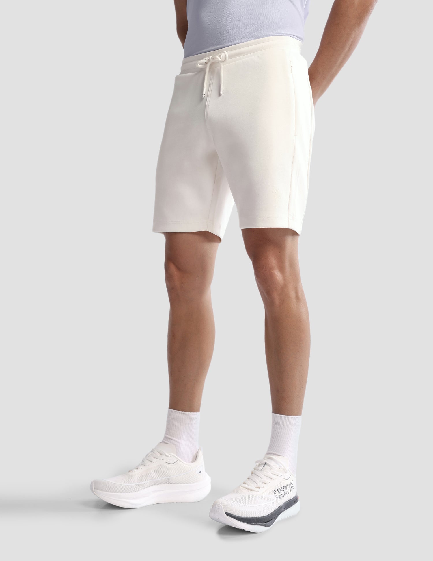 Mid Rise Solid Active Shorts Off White - U.S. Polo Assn. India | Large