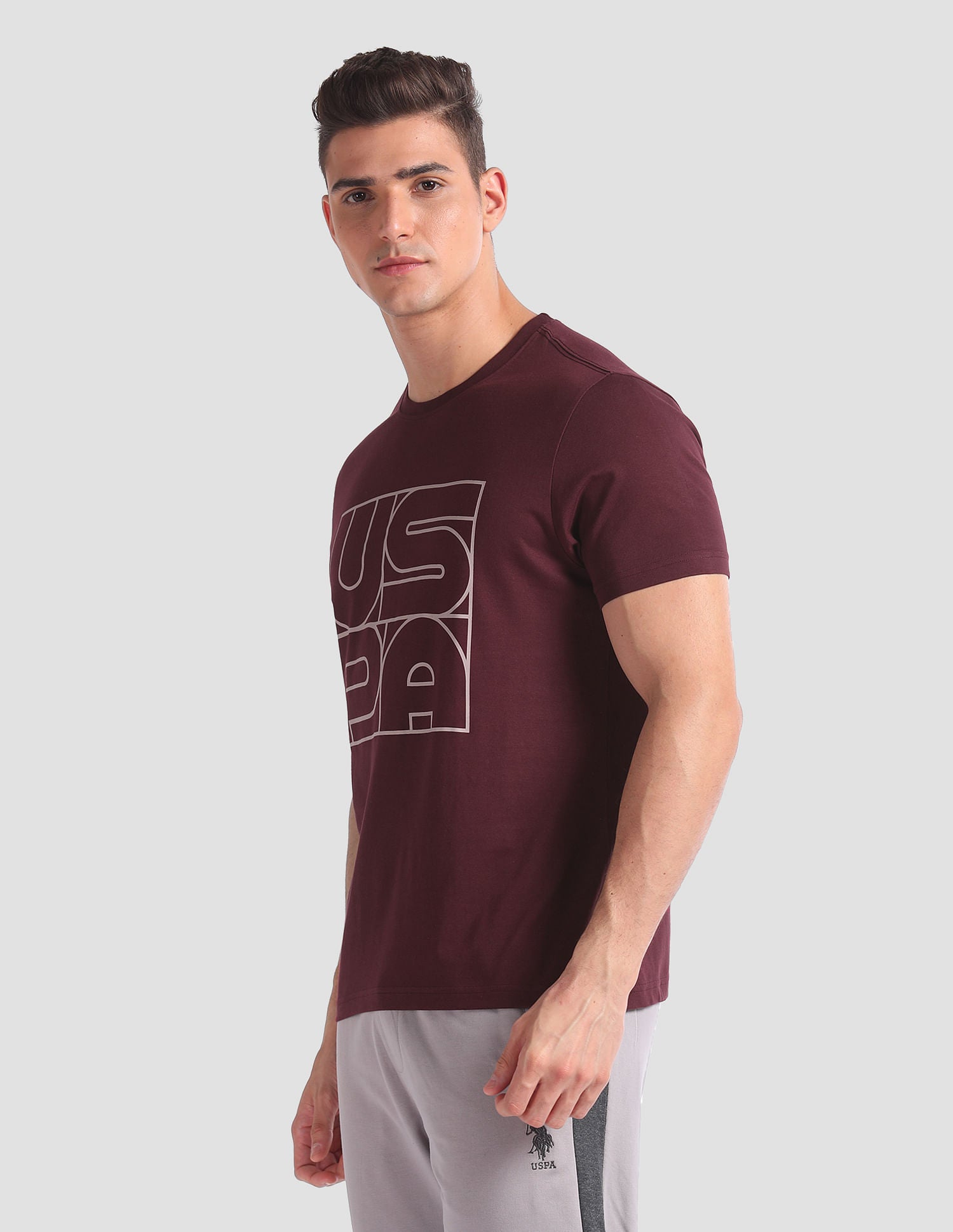 Brand Print Cotton IYAZ Lounge T-Shirt - Pack Of 2 Maroon and Navy - U.S. POLO ASSN. | Large
