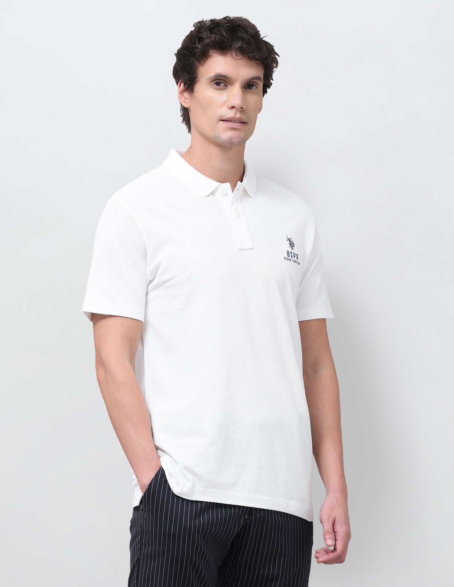 Solid Slim Fit Polo Shirt Ivory - U.S. Polo Assn. India | Large