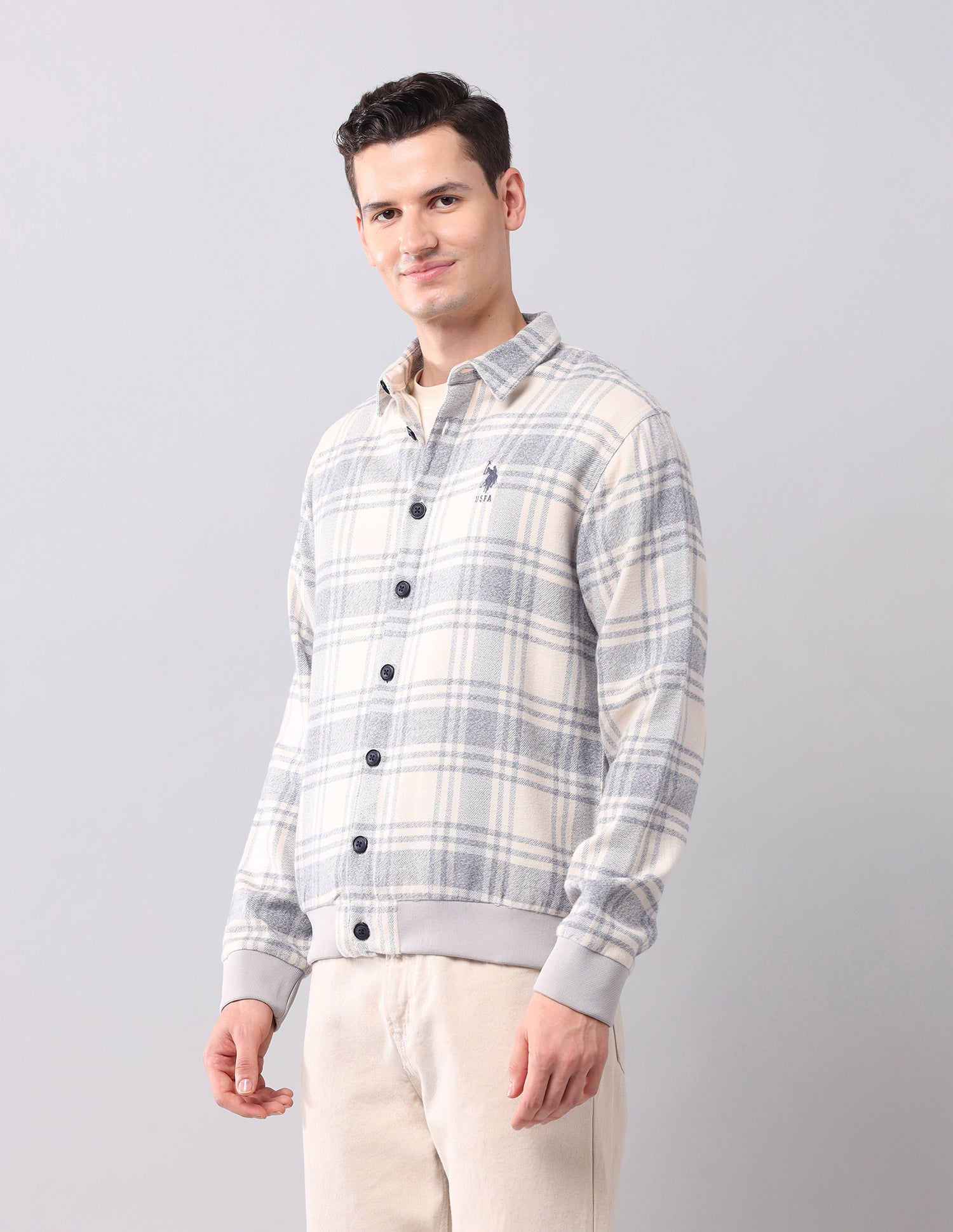 Tartan Checked Slim Fit Shirt Off White - U.S. Polo Assn. India | Large