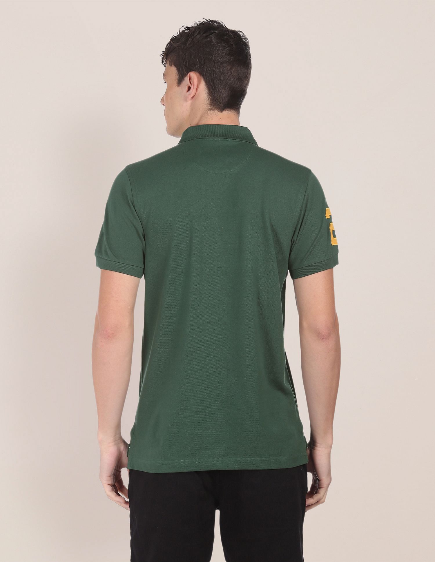 Men Dark Green Cotton Solid Polo Shirt Dark Green - U.S. POLO ASSN. | Large