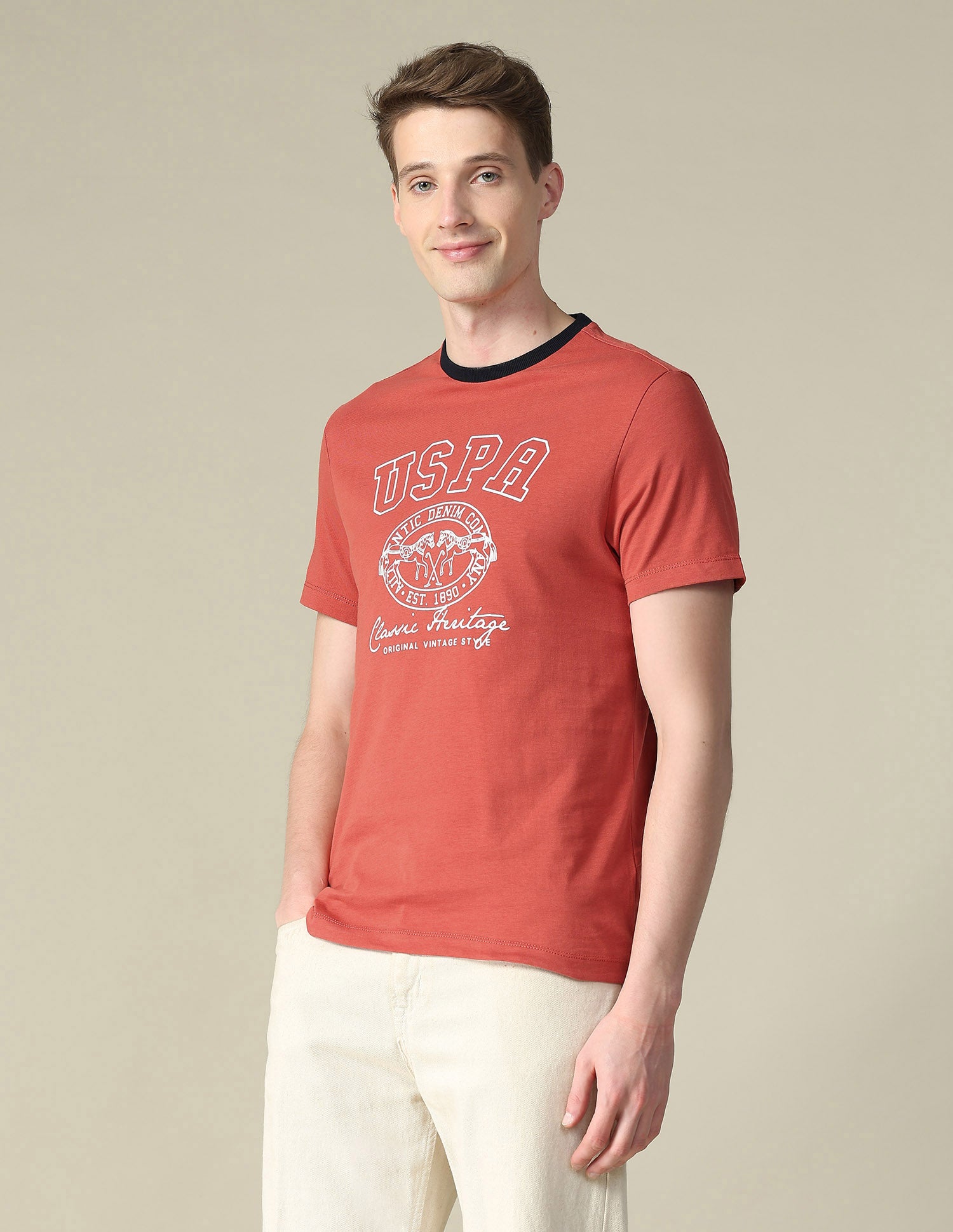 Graphic Brand Printed Slim Fit T-Shirt Red - U.S. Polo Assn. India | Large