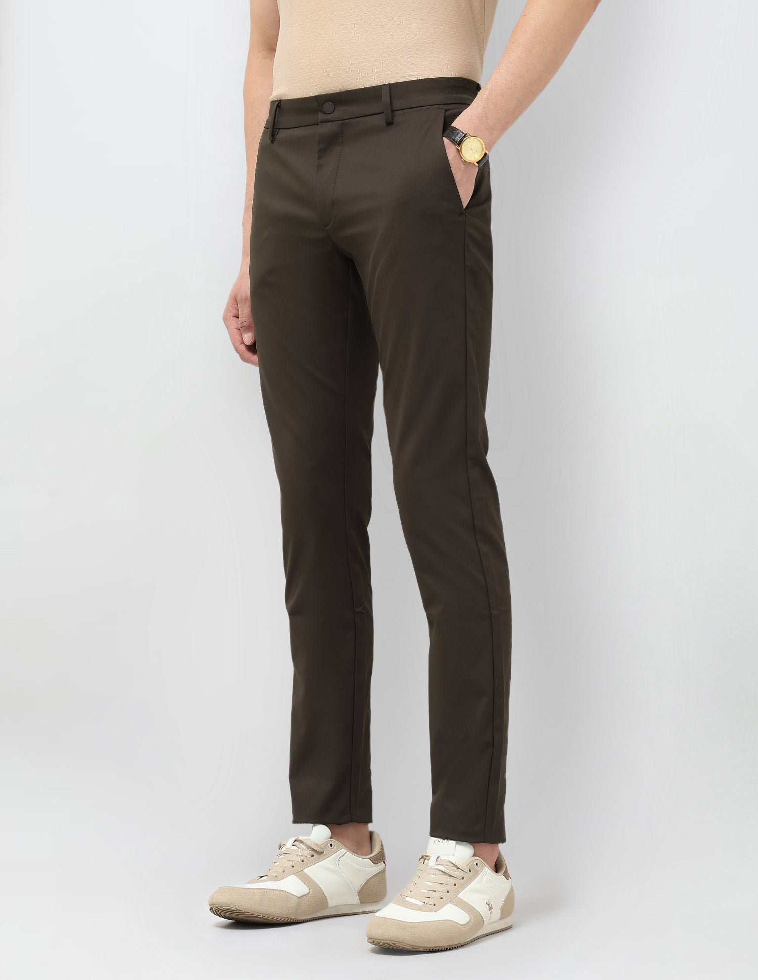 Austin Slim Fit Satin Trousers Choco - U.S. POLO ASSN. | Large