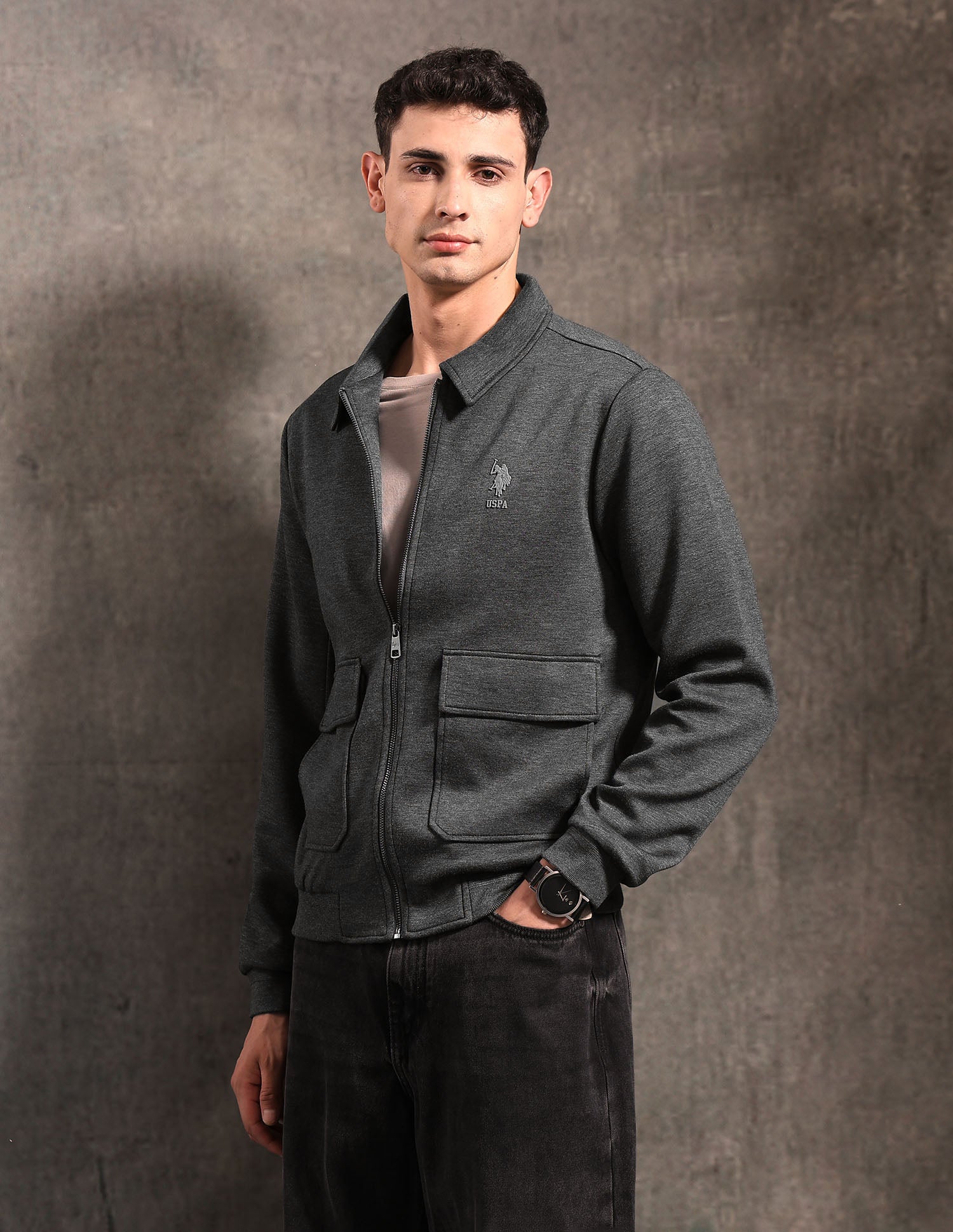 Heathered Black & Gold Jacket Antra Melange - U.S. POLO ASSN. | Large