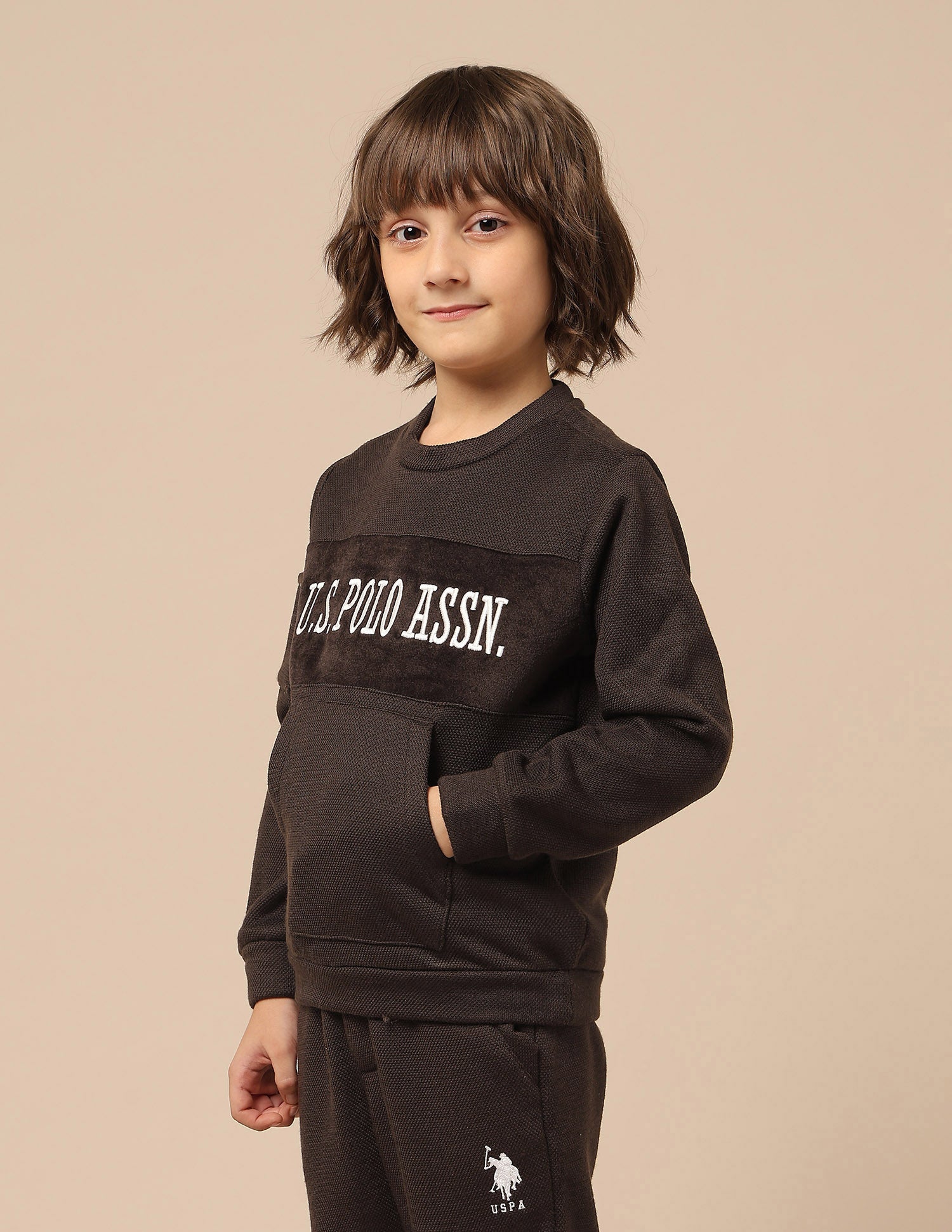 Boys Brand Embroidered Regular Fit Sweatshirt Light Brown - U.S. POLO ASSN. | Large