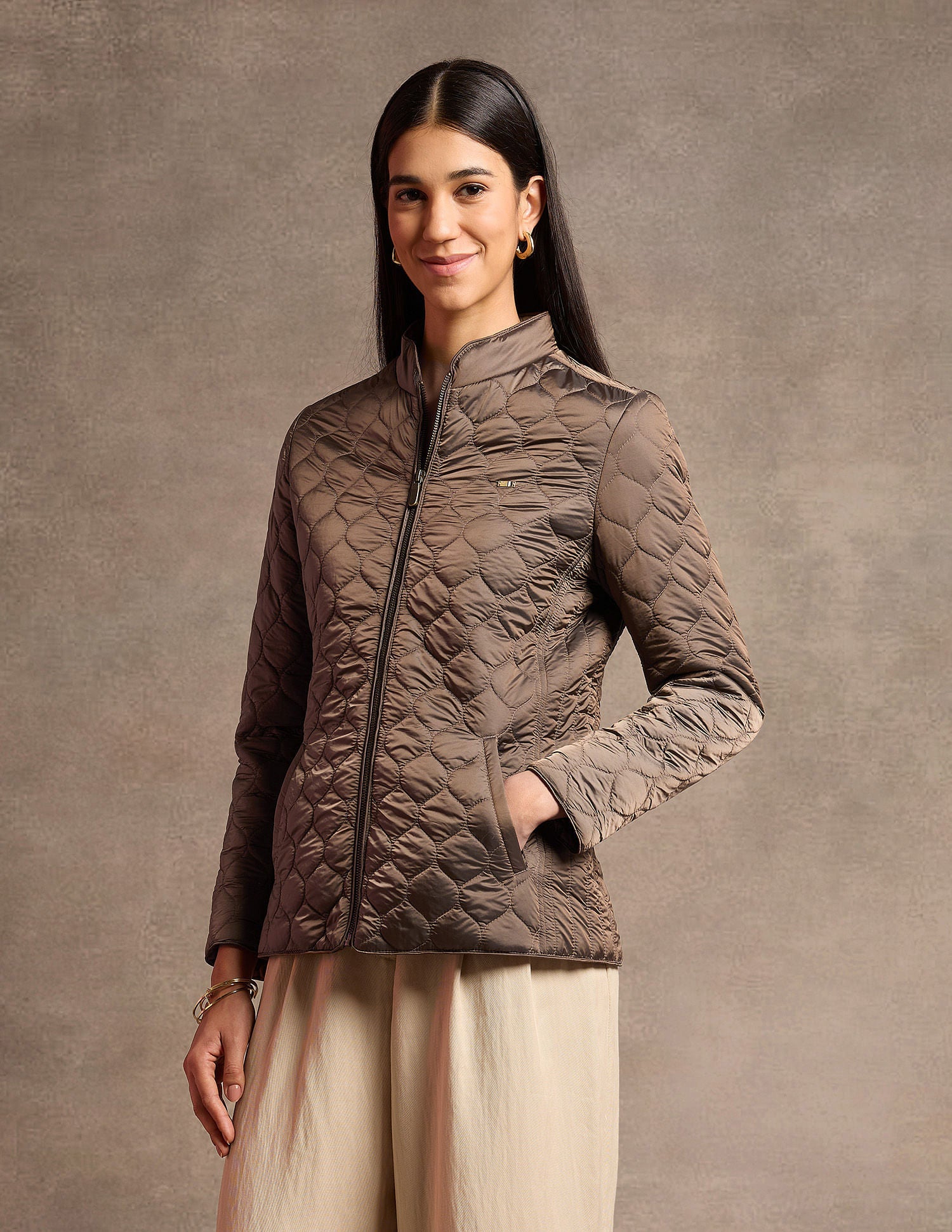 Hooded Solid Quilted Jacket Copper - U.S. Polo Assn. India | Large