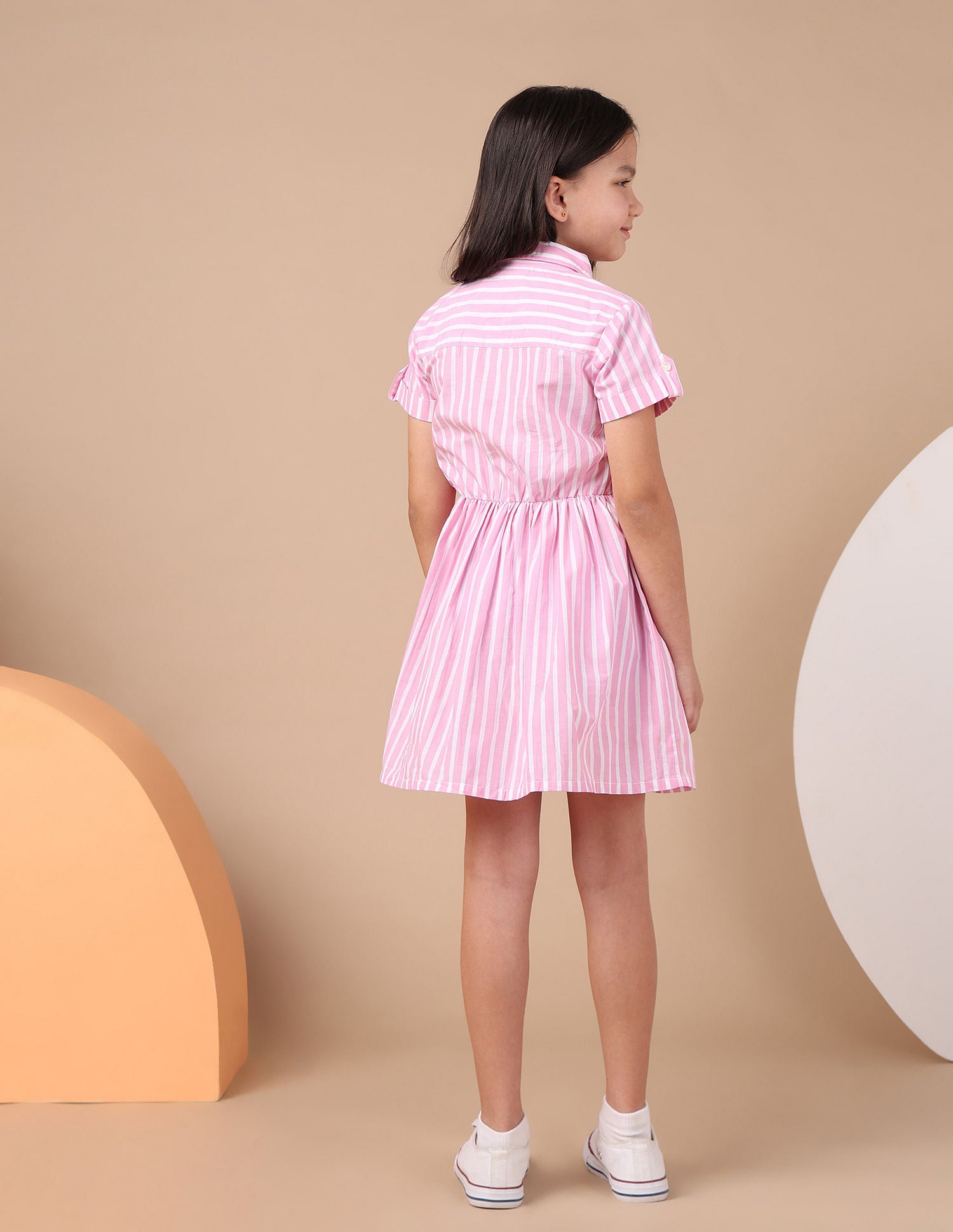 Girls Vertical Striped Shirt Dress Light Pink - U.S. POLO ASSN. | Large