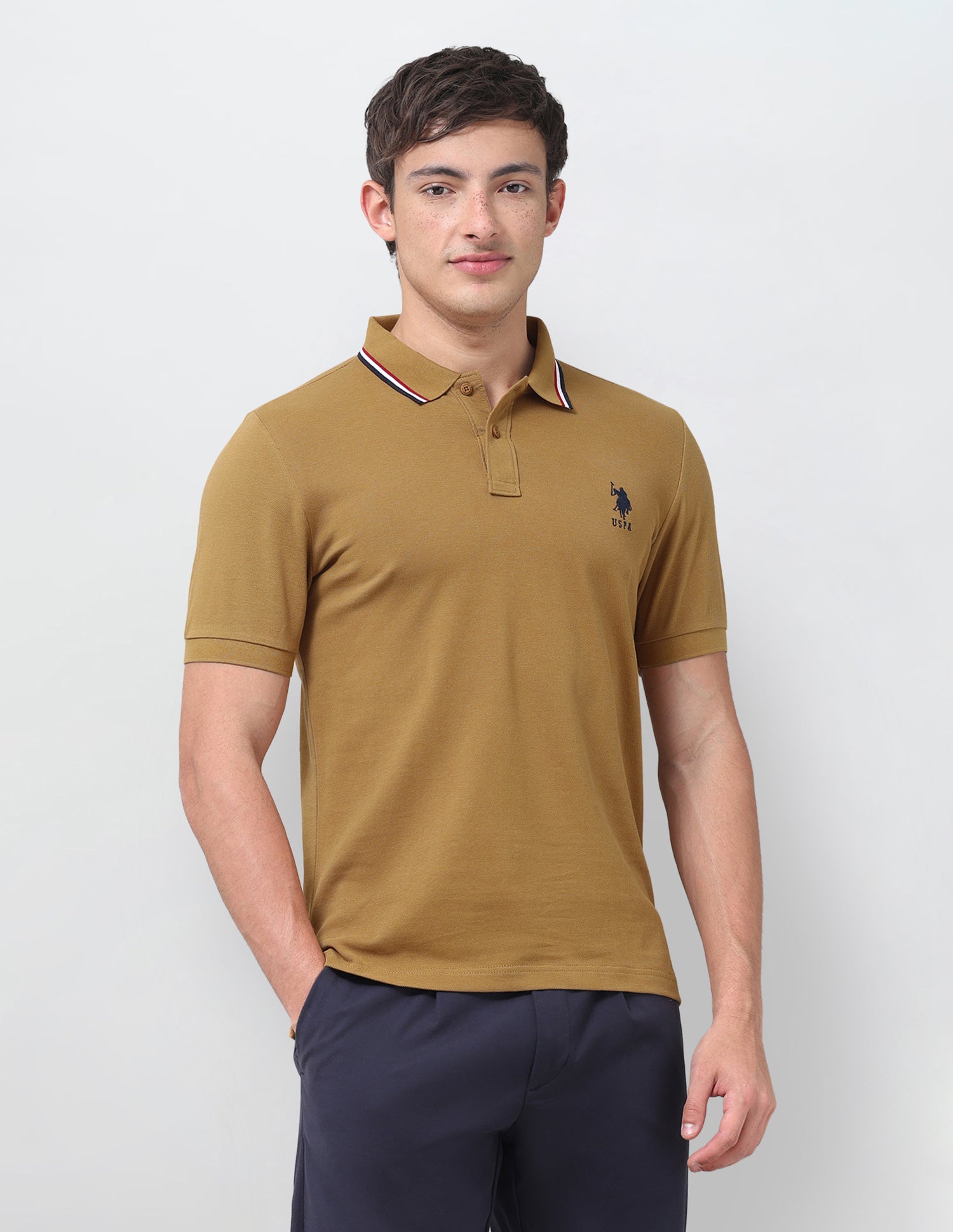 Solid Regular Fit Polo Shirt Mustard - U.S. Polo Assn. India | Large