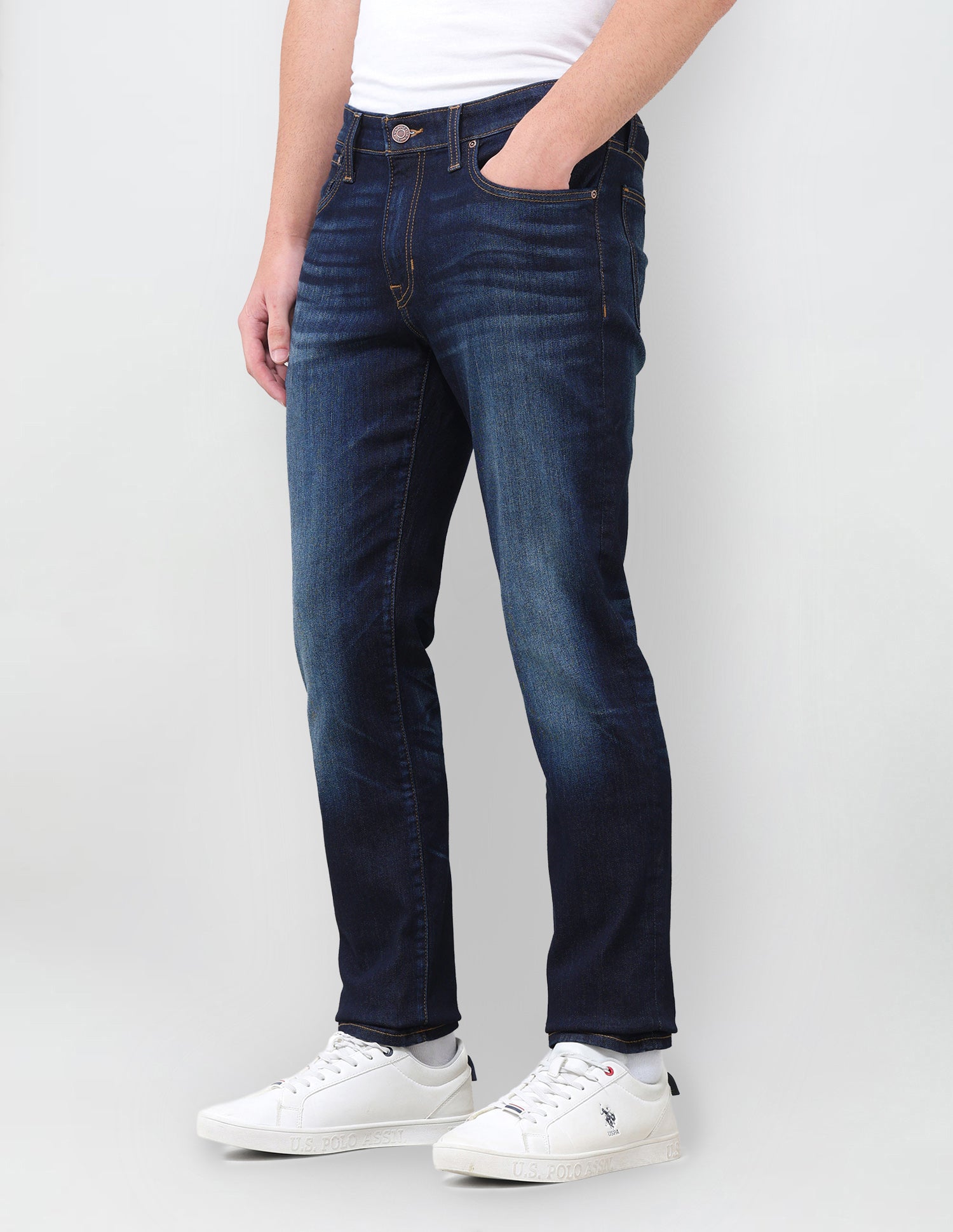 Brandon Slim Tapered Fit Blue Jeans Dark Blue - U.S. Polo Assn. India | Large