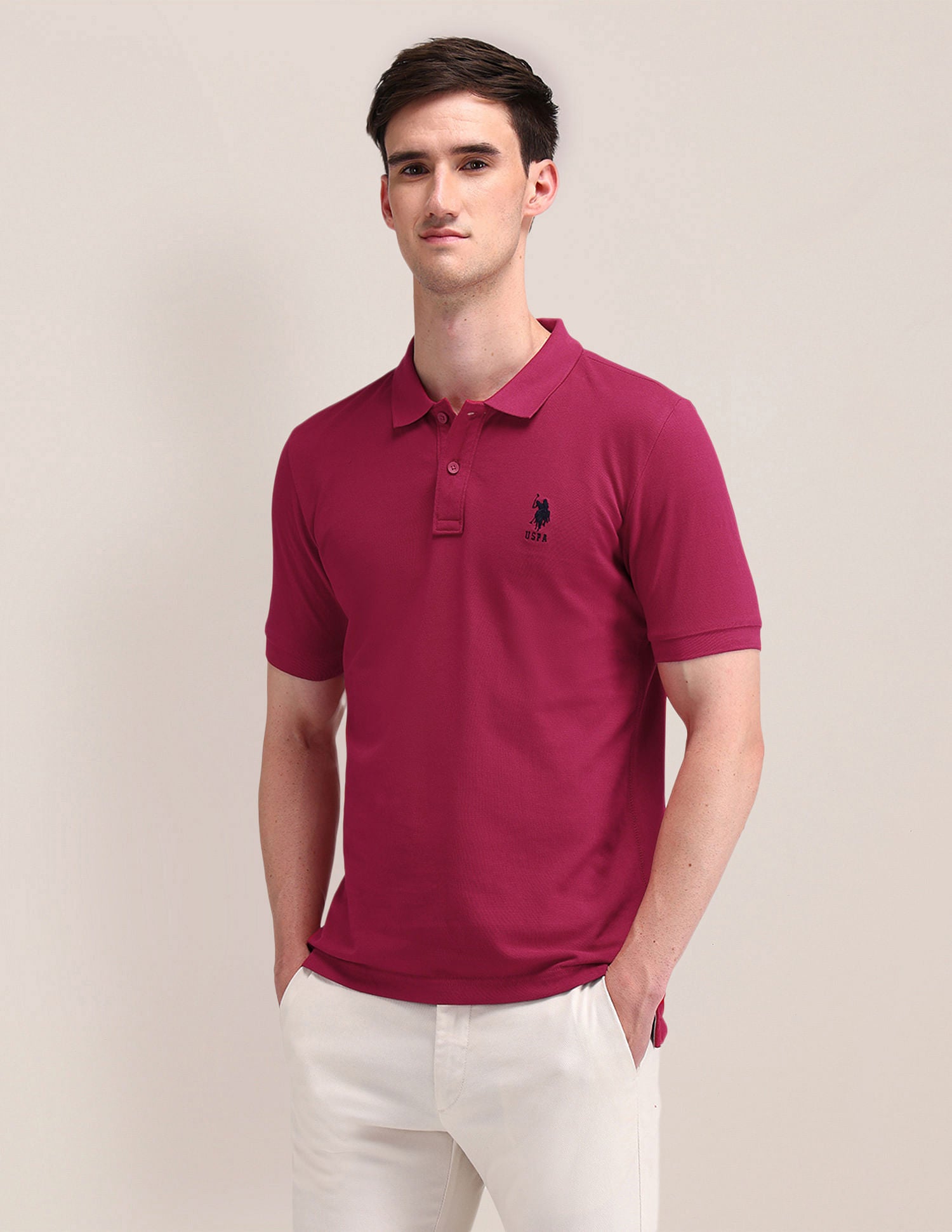 Solid Slim Fit Polo Shirt Pink - U.S. POLO ASSN. | Large
