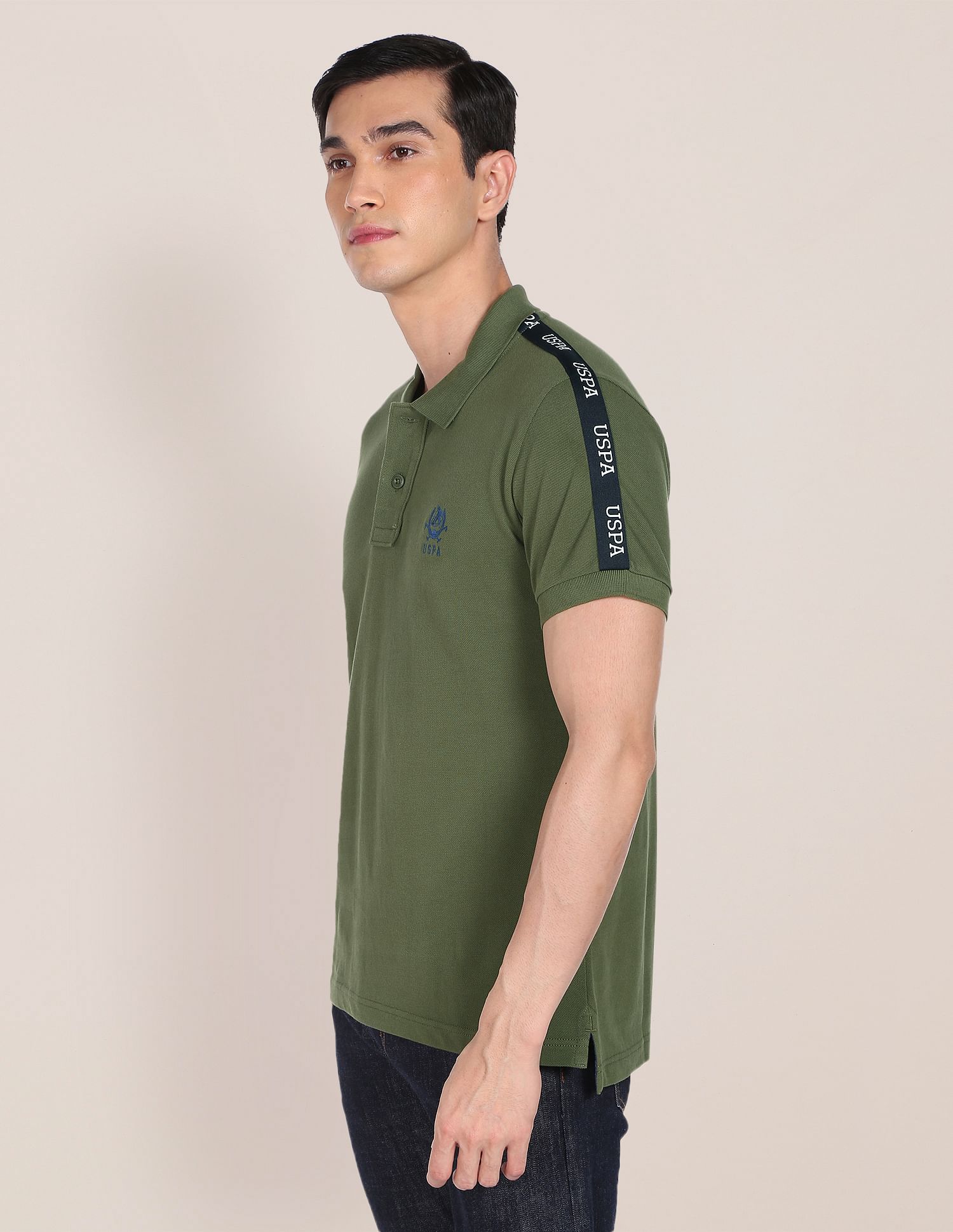 Brand Tape Solid Cotton Polo Shirt Olive - U.S. POLO ASSN. | Large
