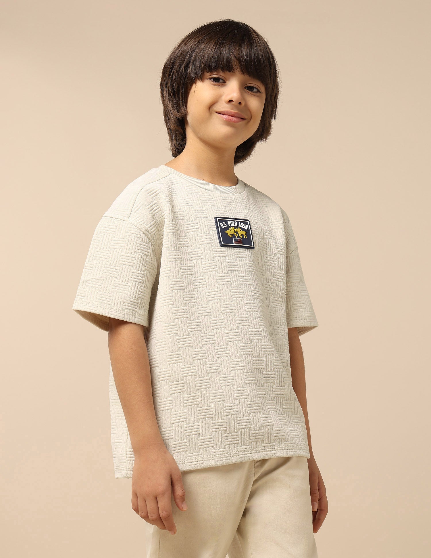 Boys Textured Boxy Fit T-Shirt Ecru - U.S. POLO ASSN. | Large