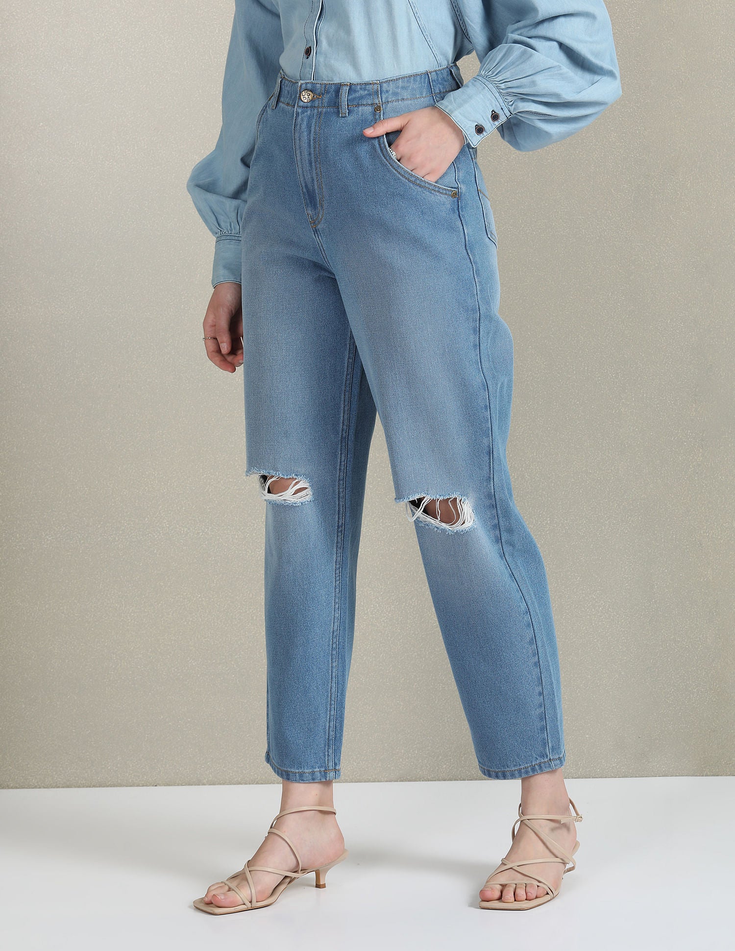 High Rise Distressed Jeans Blue - U.S. POLO ASSN. | Large