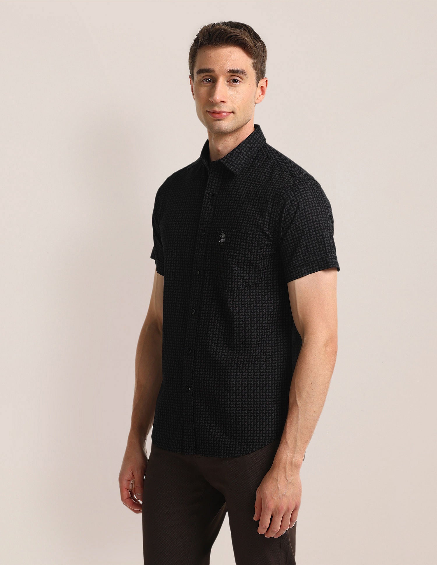 Tailored Fit Geometric Shirt Black - U.S. Polo Assn. India | Large