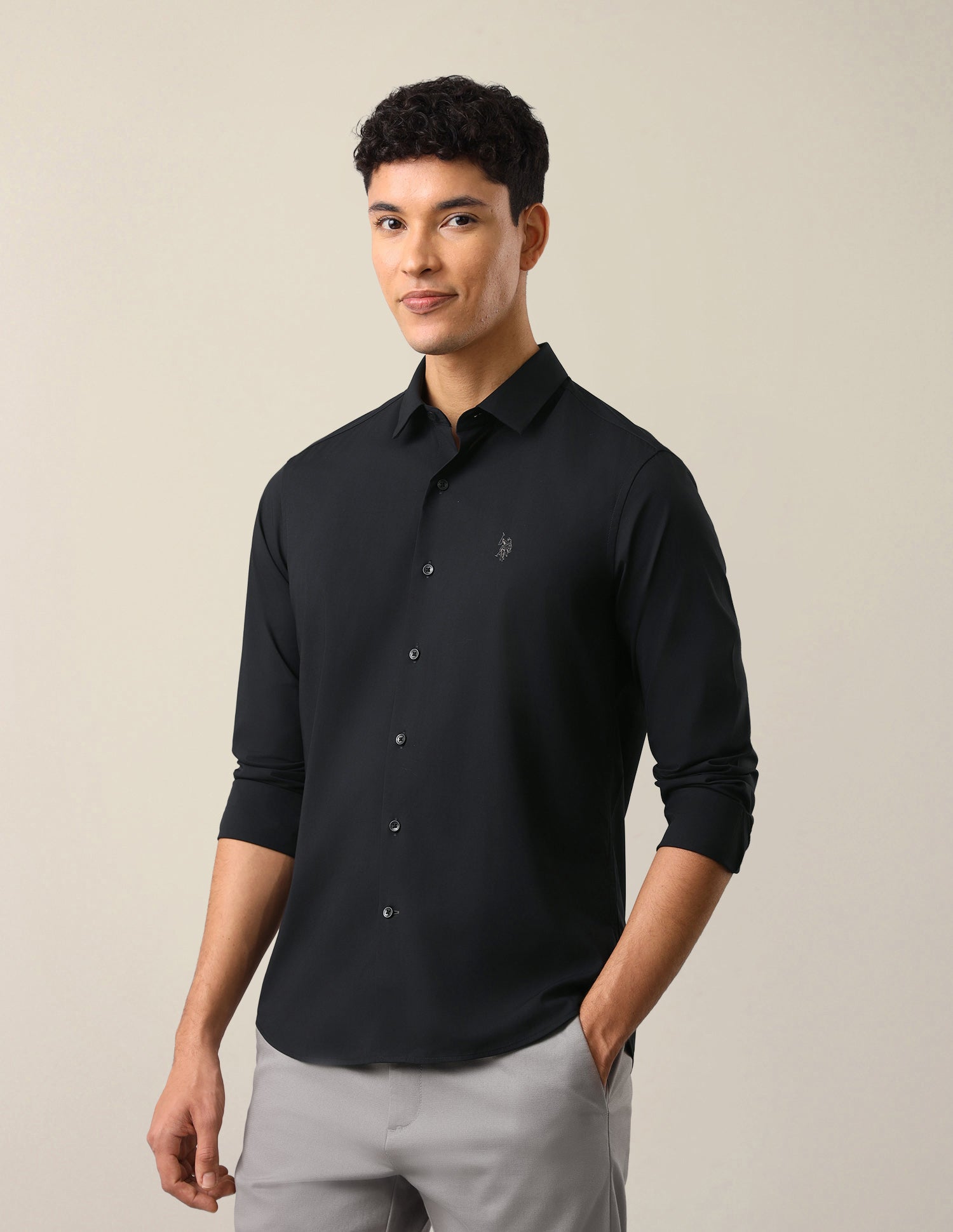 Solid Tailored Fit Shirt Navy - U.S. Polo Assn. India | Large