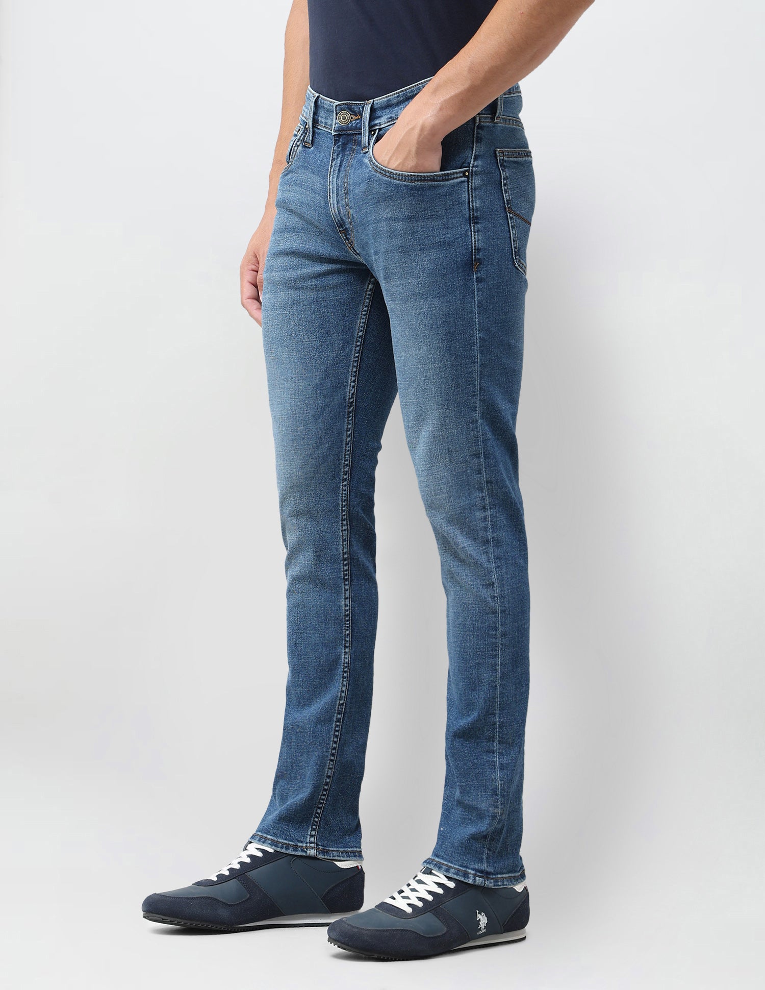 Regallo Skinny Fit Blue Jeans Mid Blue - U.S. Polo Assn. India | Large