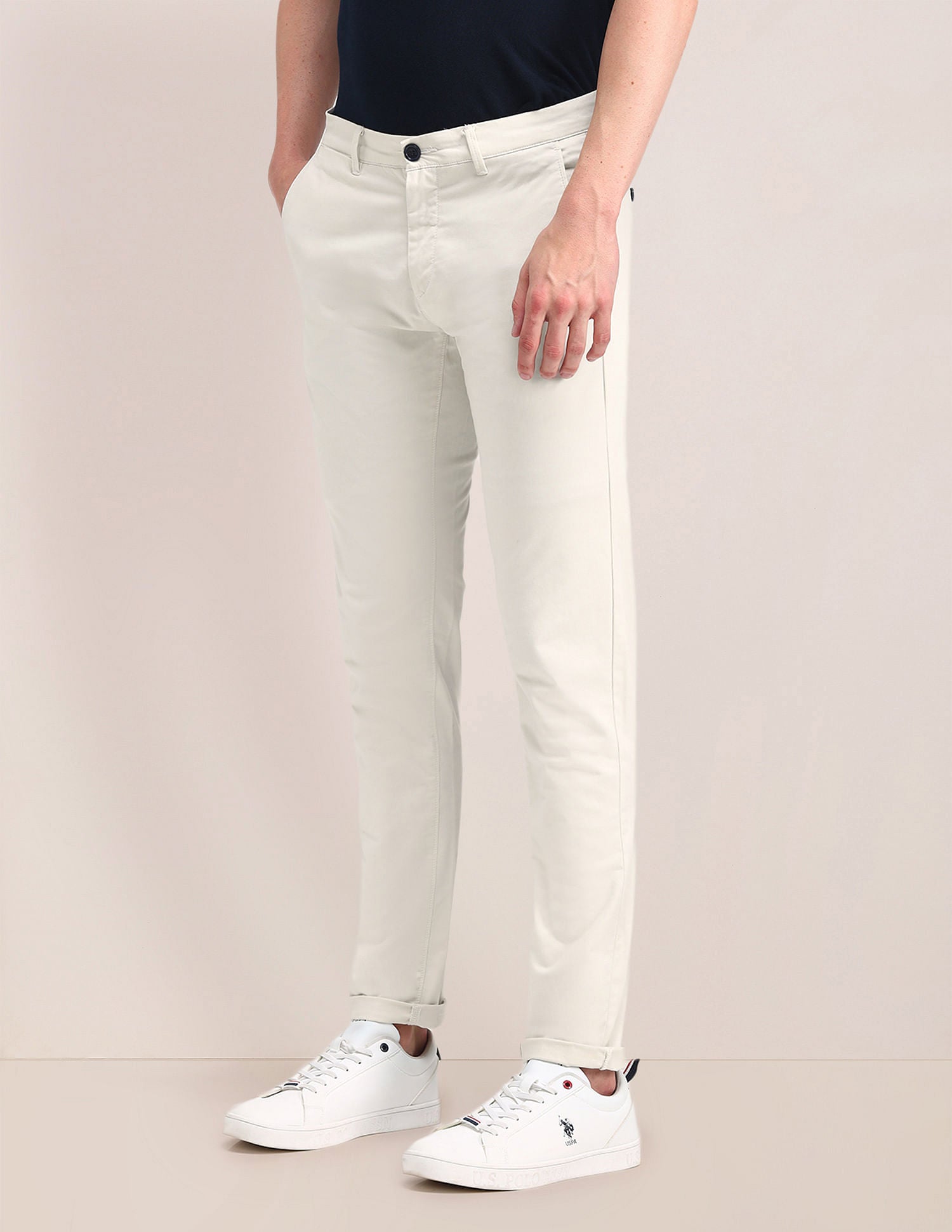 Mid Rise Regular Fit Trousers Ecru - U.S. POLO ASSN. | Large