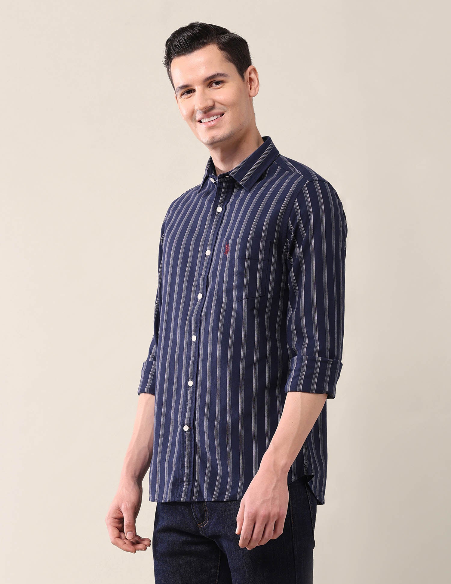 Vertical Striped Tailored Fit Shirt Navy - U.S. Polo Assn. India | Large