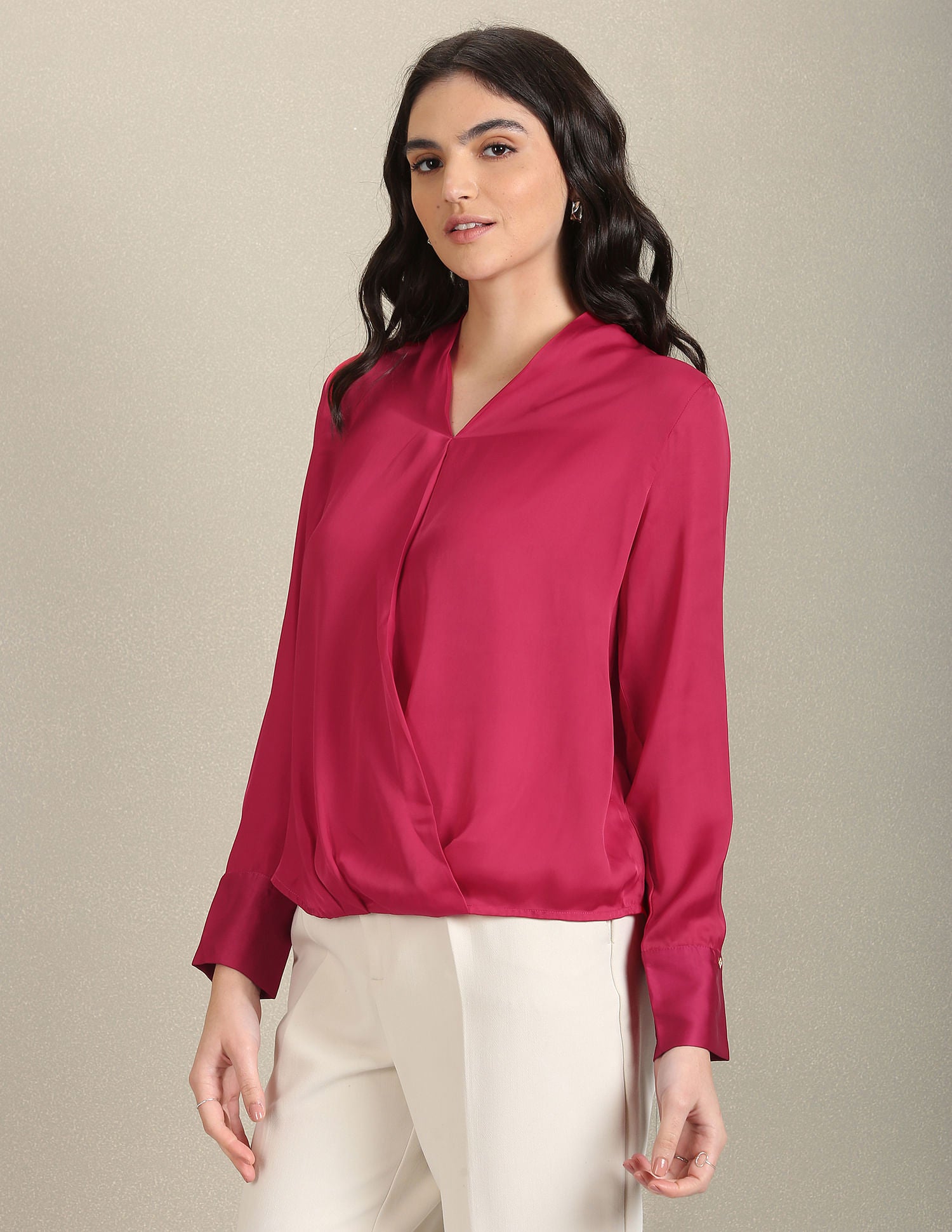 Surplice Neck Solid Top Dark Pink - U.S. POLO ASSN. | Large