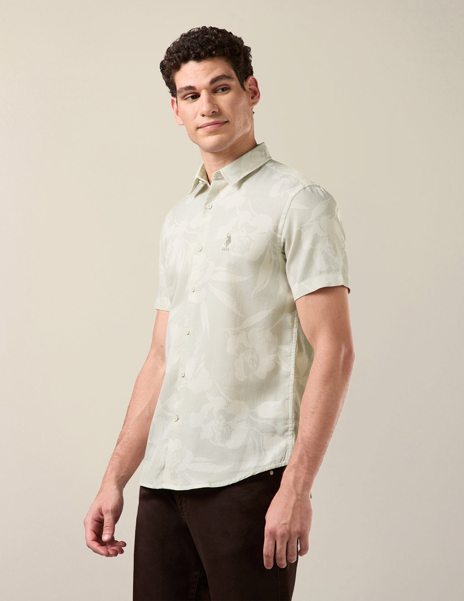 All Over Printed Regular Fit Shirt Beige - U.S. Polo Assn. India | Large