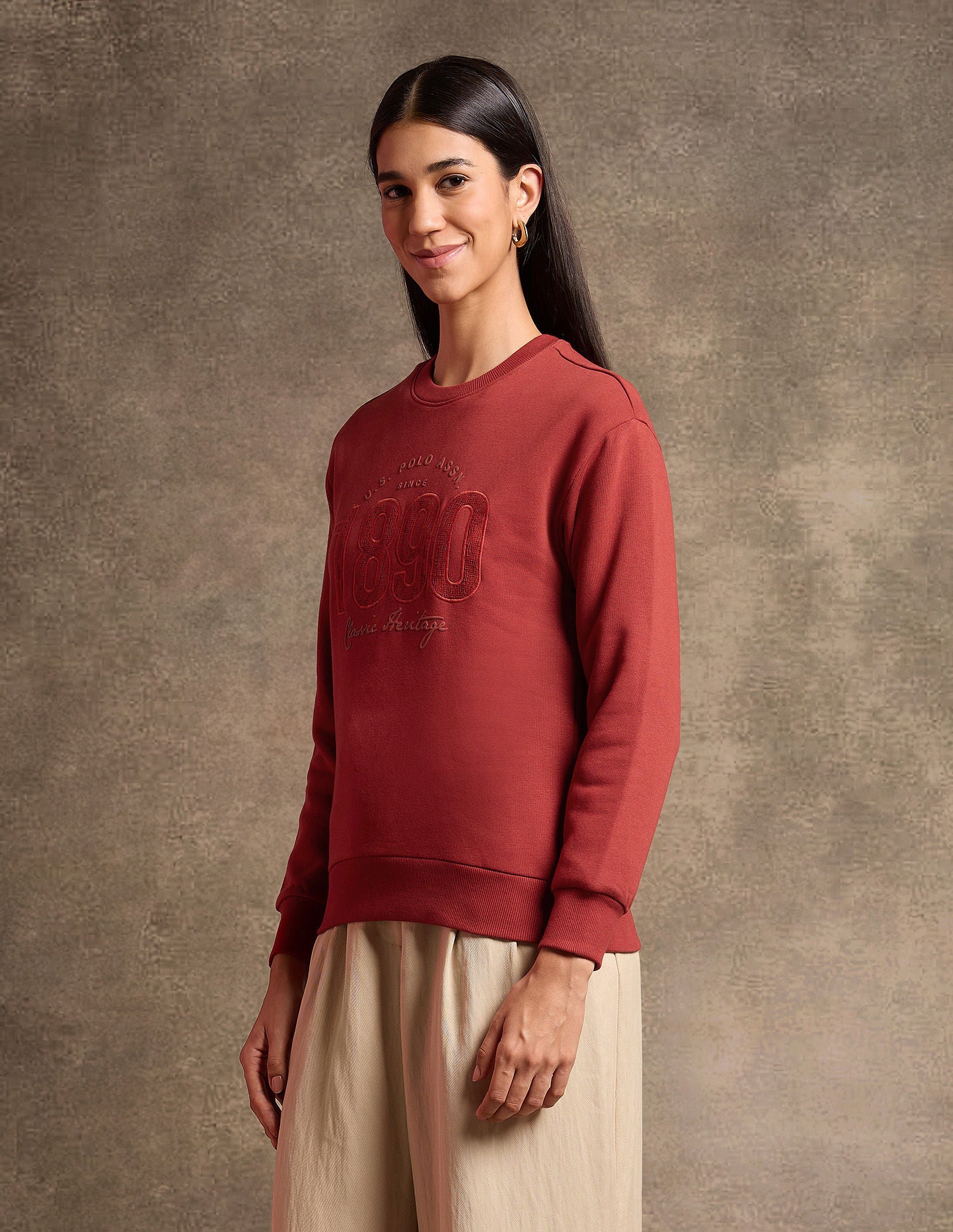 Brand Printed Regular Fit Sweatshirt Rust - U.S. POLO ASSN. | Large