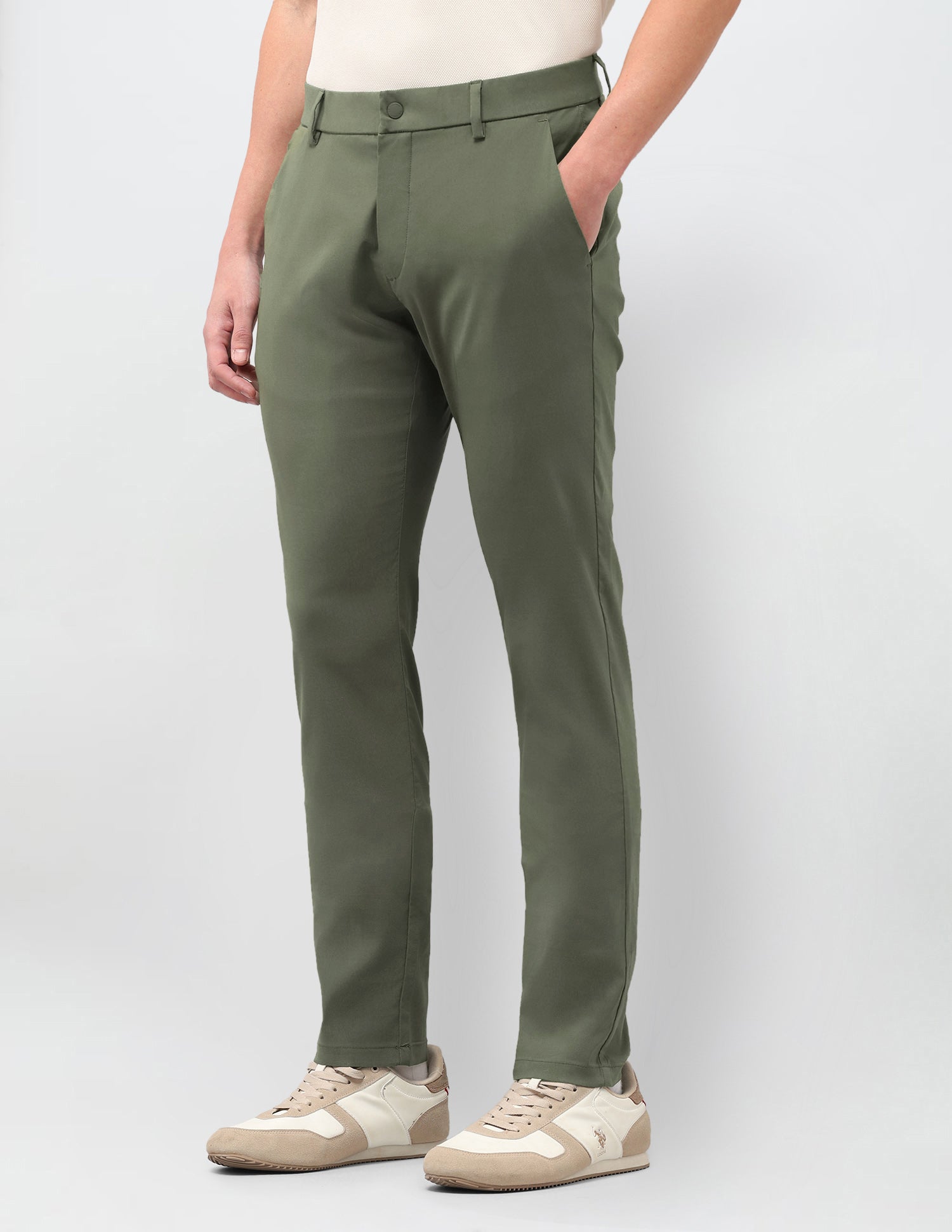 Satin Austin Slim Fit Trousers Olive - U.S. Polo Assn. India | Large