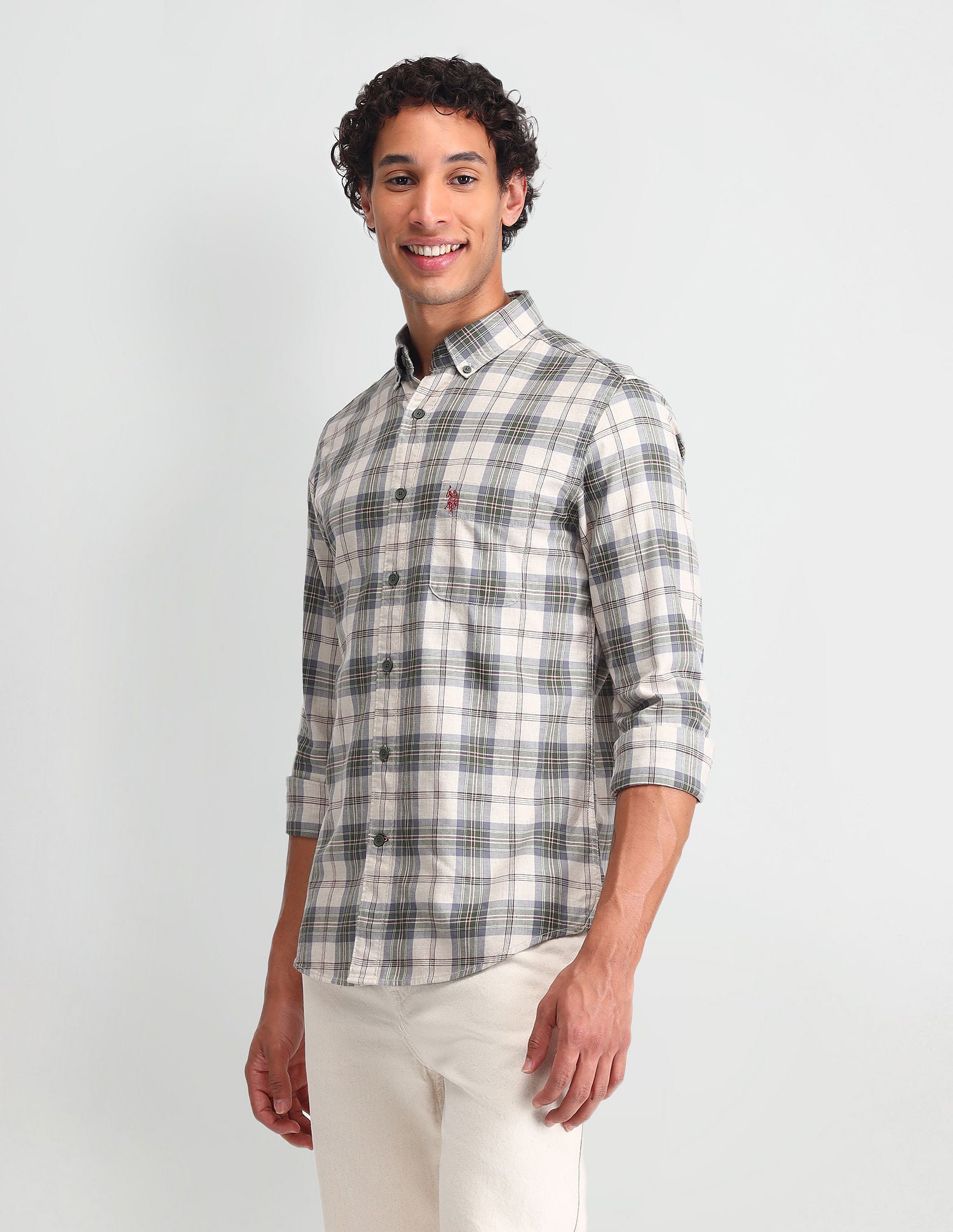 Dupplin Checked Slim Fit Shirt Khaki - U.S. Polo Assn. India | Large