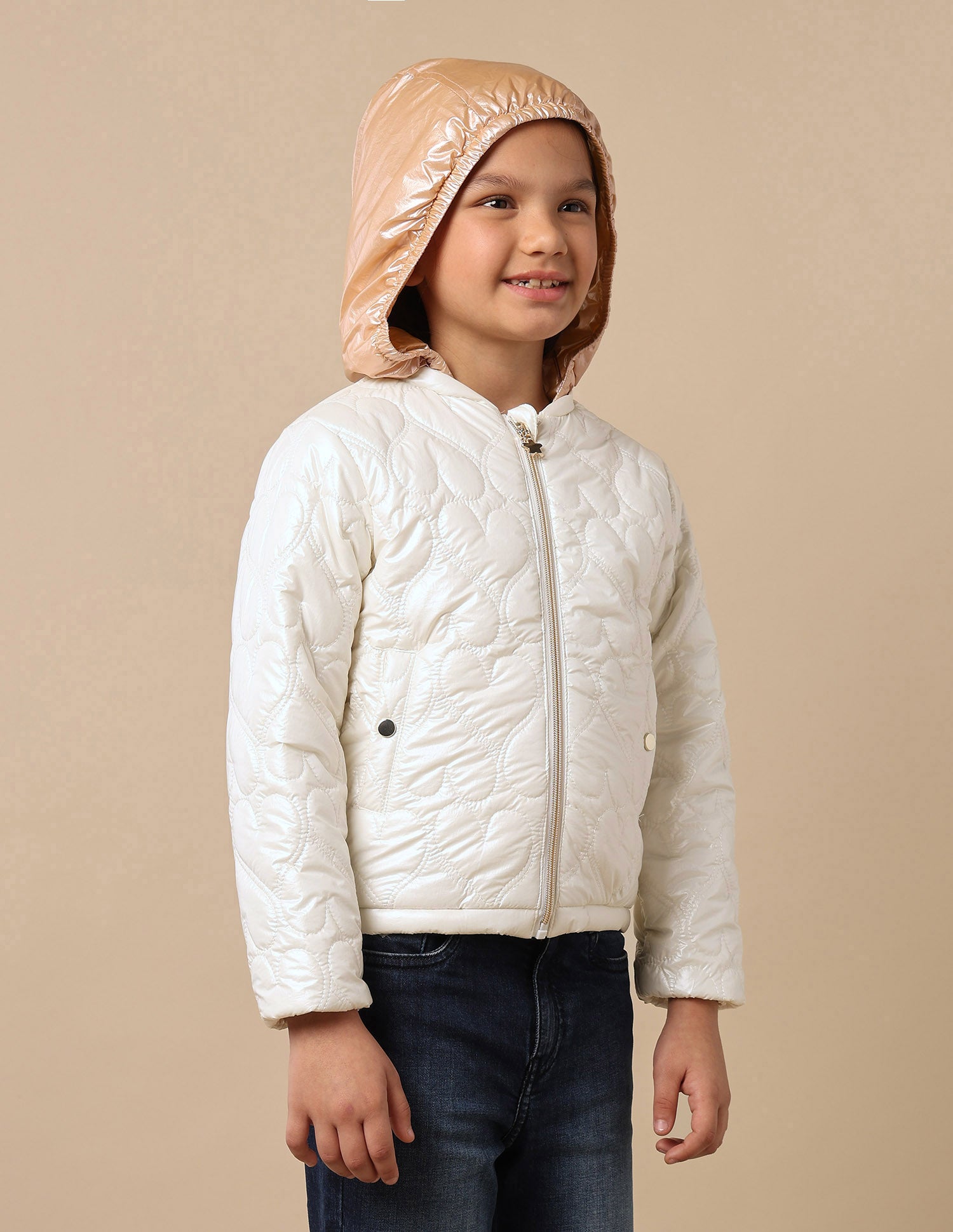 Girls Detachable Hood Quilted Jacket Ivory - U.S. POLO ASSN. | Large