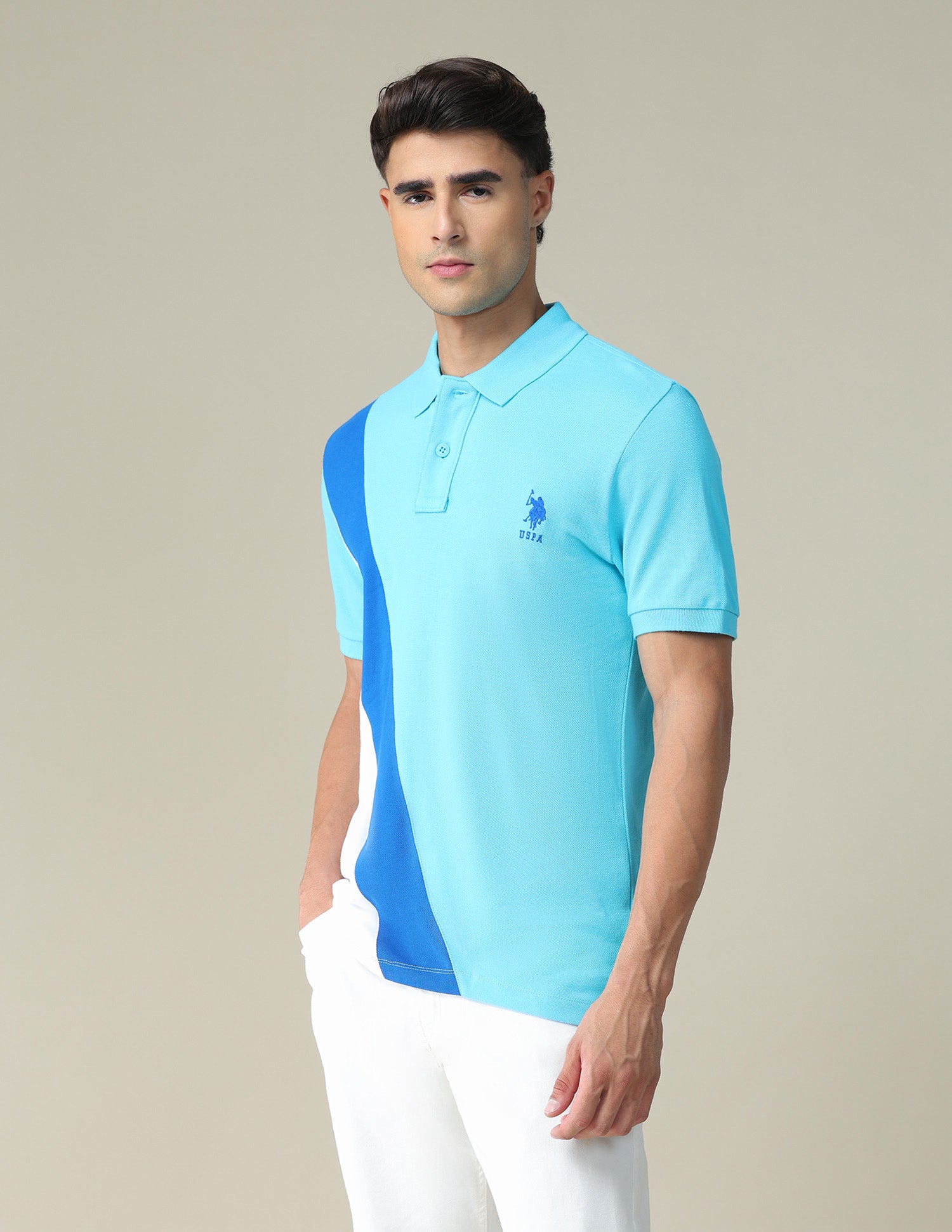Colour Block Cotton Polo Shirt Aqua - U.S. POLO ASSN. | Large