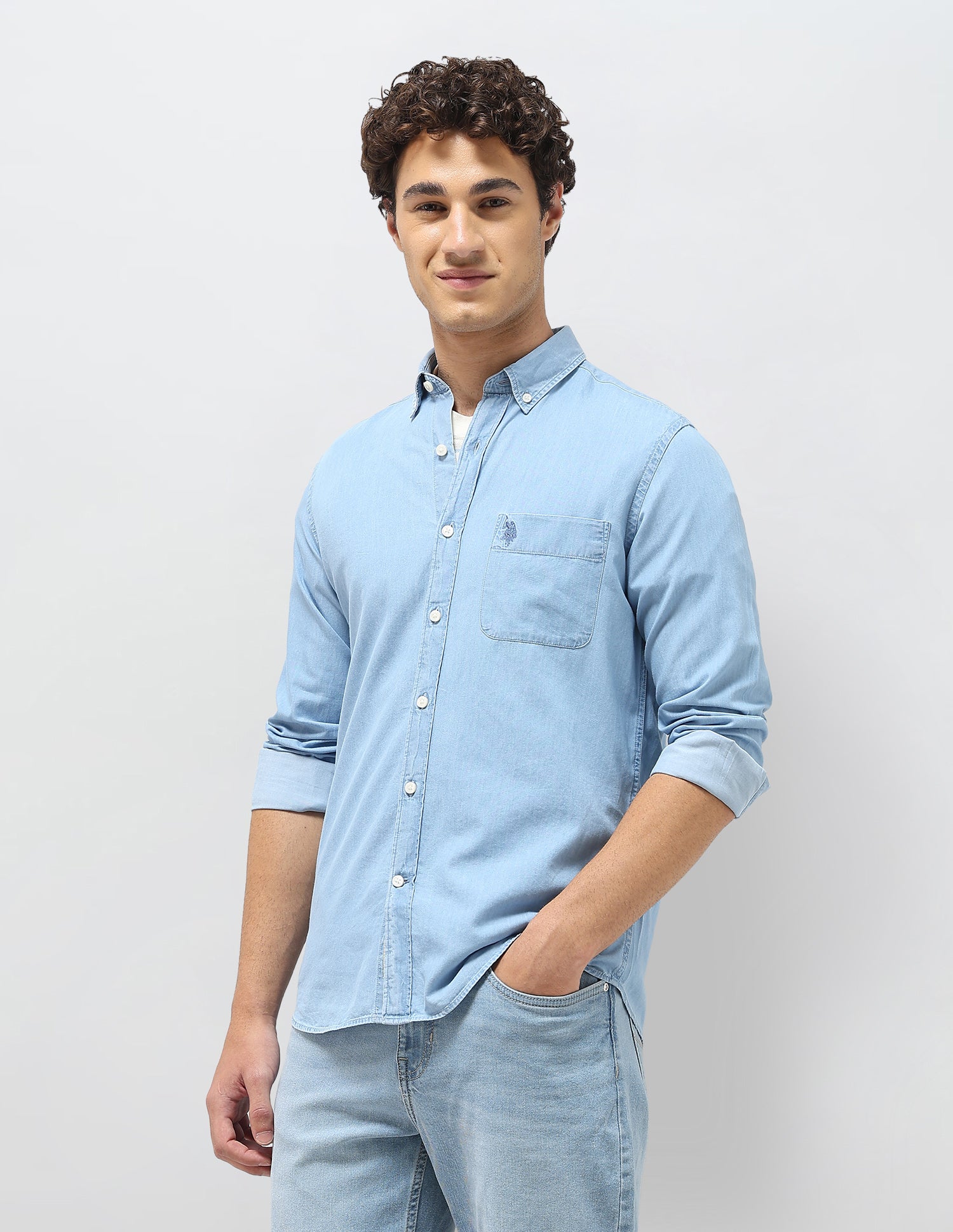 Regular Fit Twill Shirt Light Indigo - U.S. Polo Assn. India | Large