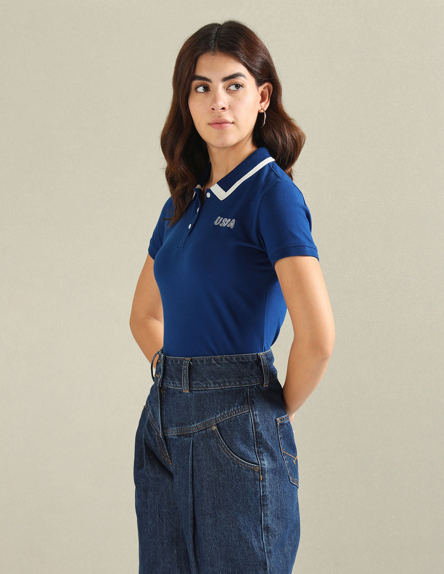 Cotton Stretch Tipped Polo Shirt Blue - U.S. POLO ASSN. | Large