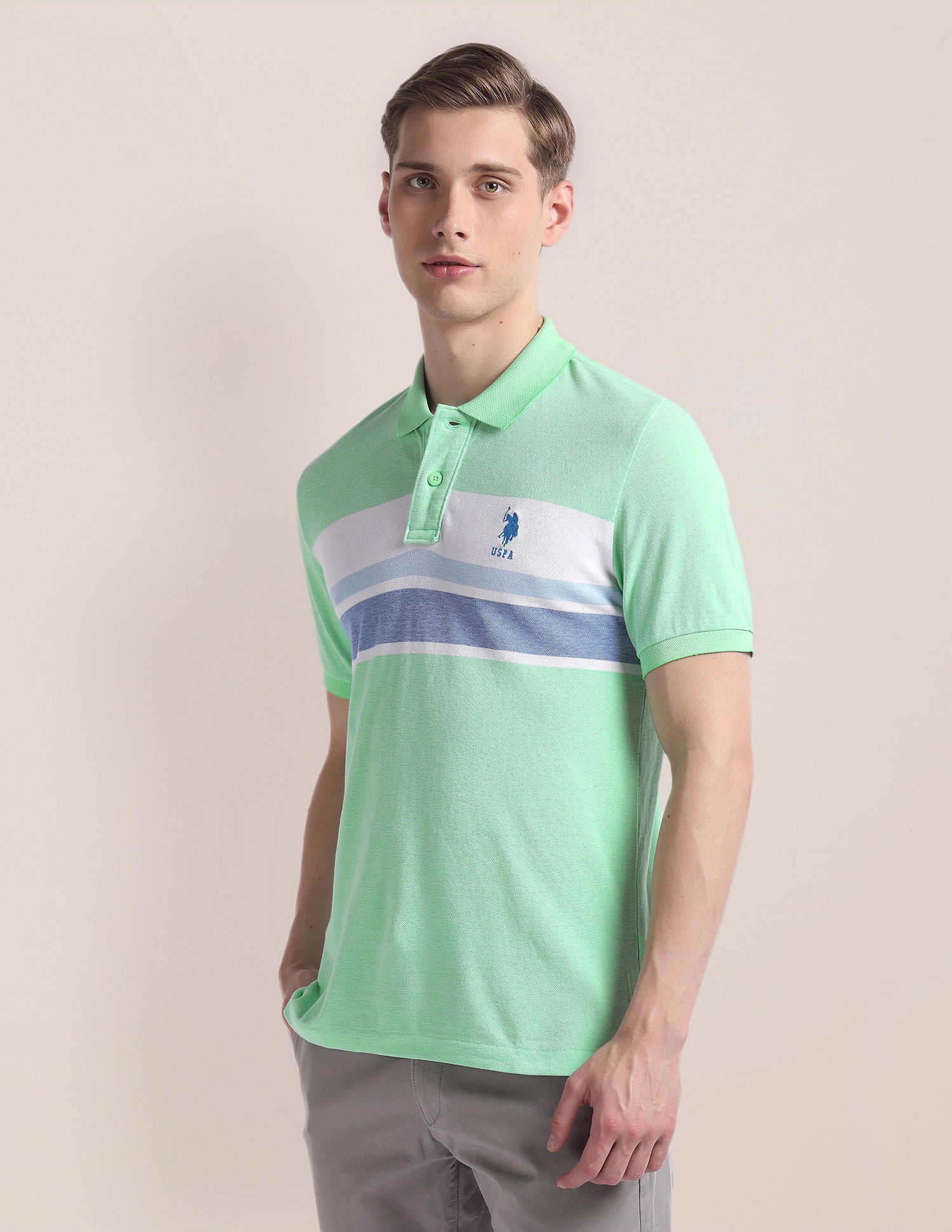 Horizontal Stripe Slim Polo Shirt Green - U.S. Polo Assn. India | Large