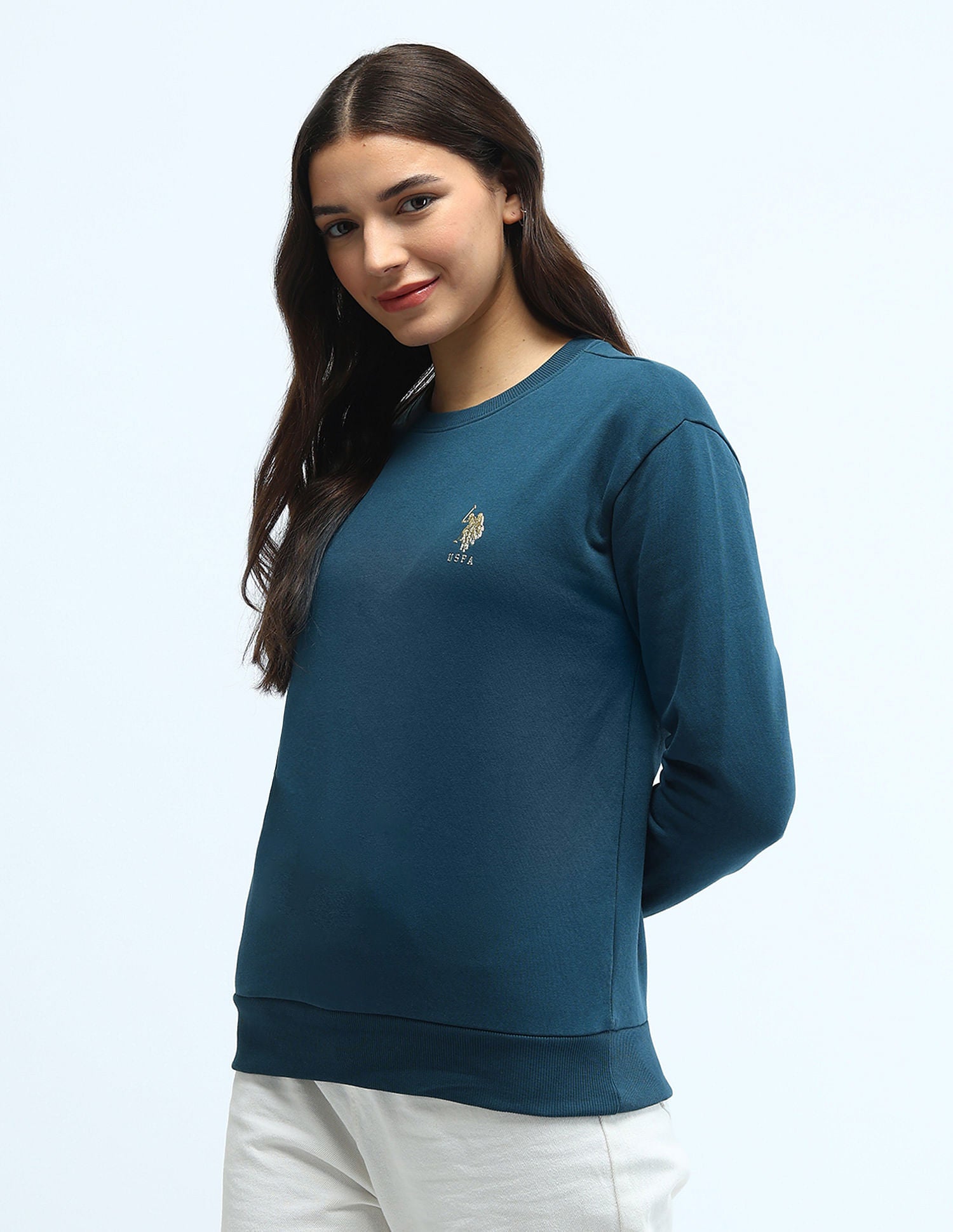 Hd Print Regular Fit Sweatshirt Teal - U.S. Polo Assn. India | Large
