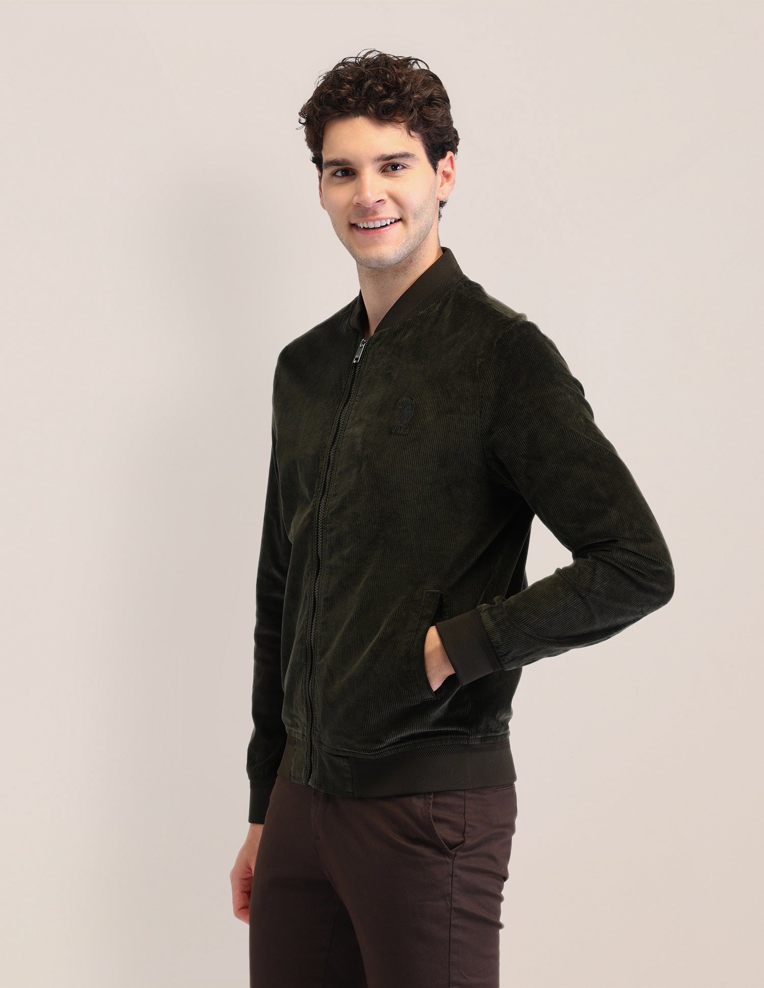 Textured Regular Fit Jacket Olive - U.S. POLO ASSN. | Large