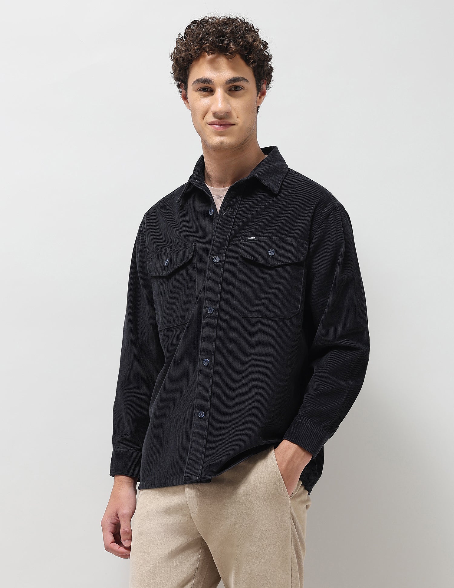 Slim Fit Corduroy Shirt Navy - U.S. Polo Assn. India | Large