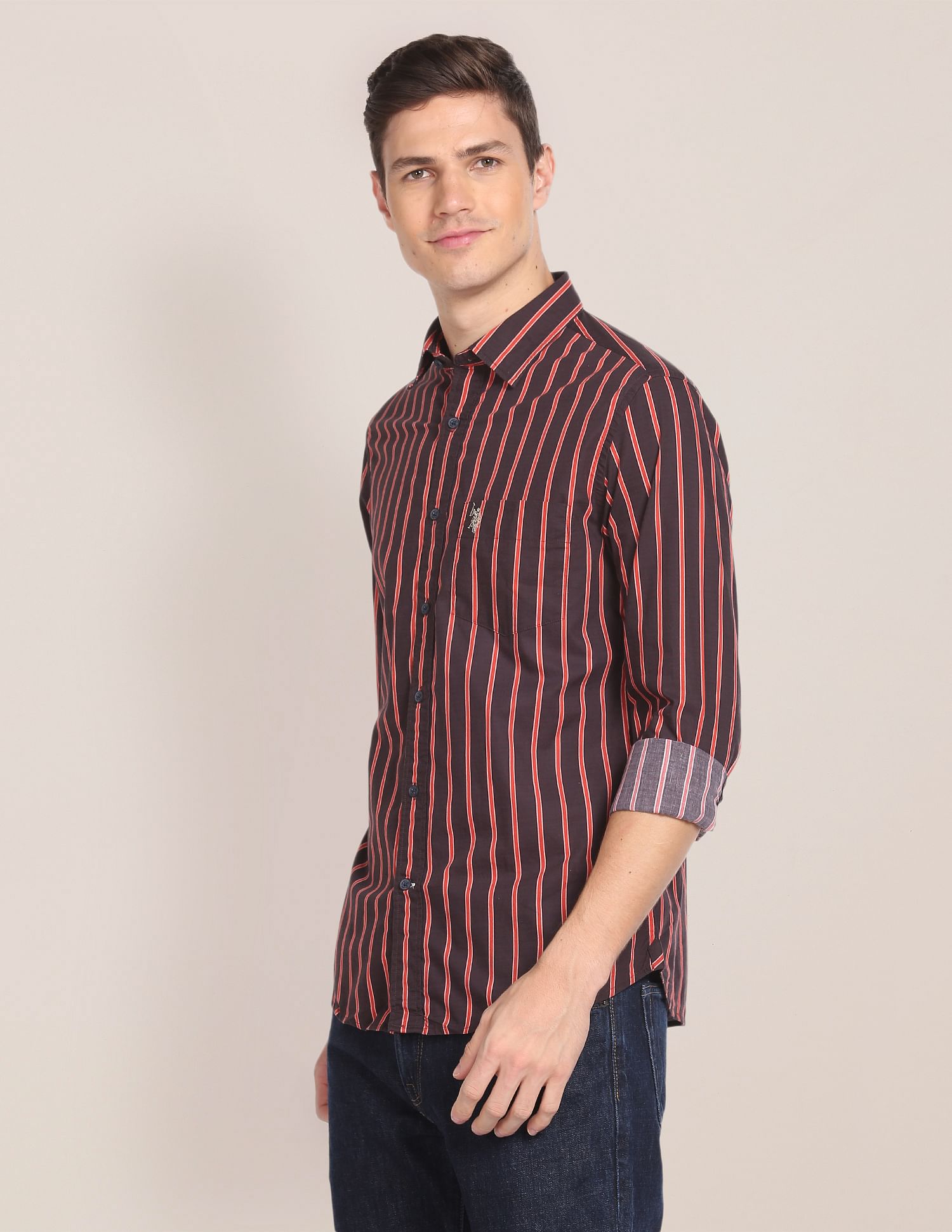 Pure Cotton Striped Casual Shirt Black - U.S. POLO ASSN. | Large