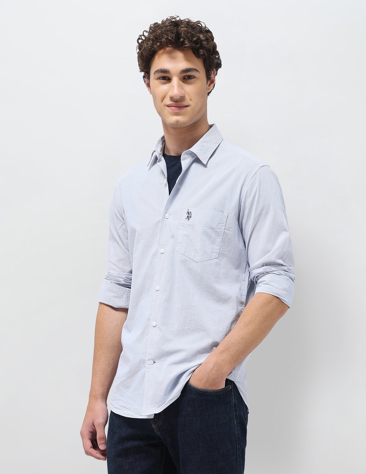 Pinstriped Seersucker Shirt Blue - U.S. Polo Assn. India | Large