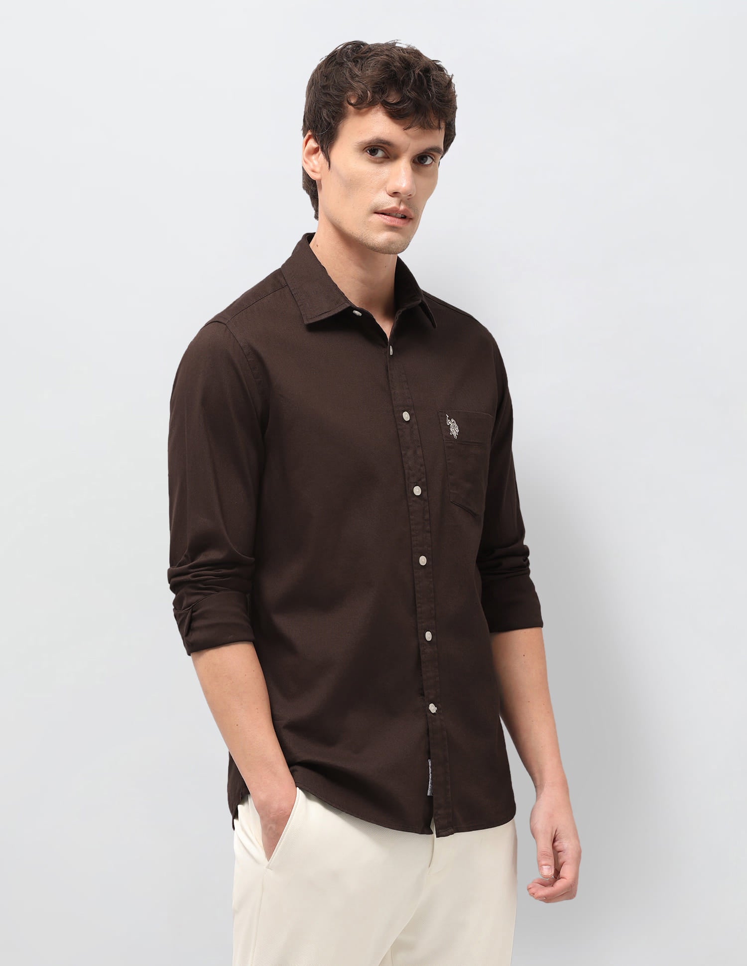 Solid Tailored Fit Shirt Brown - U.S. Polo Assn. India | Large
